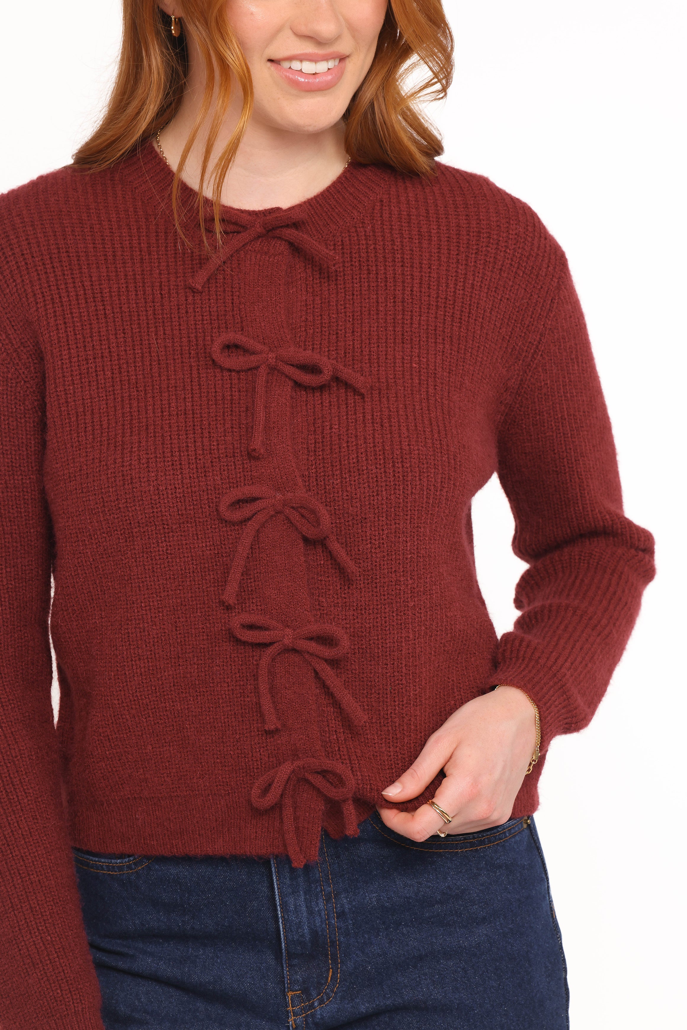 KNITWEAR Wilde Bow Front Cardigan - Burgundy