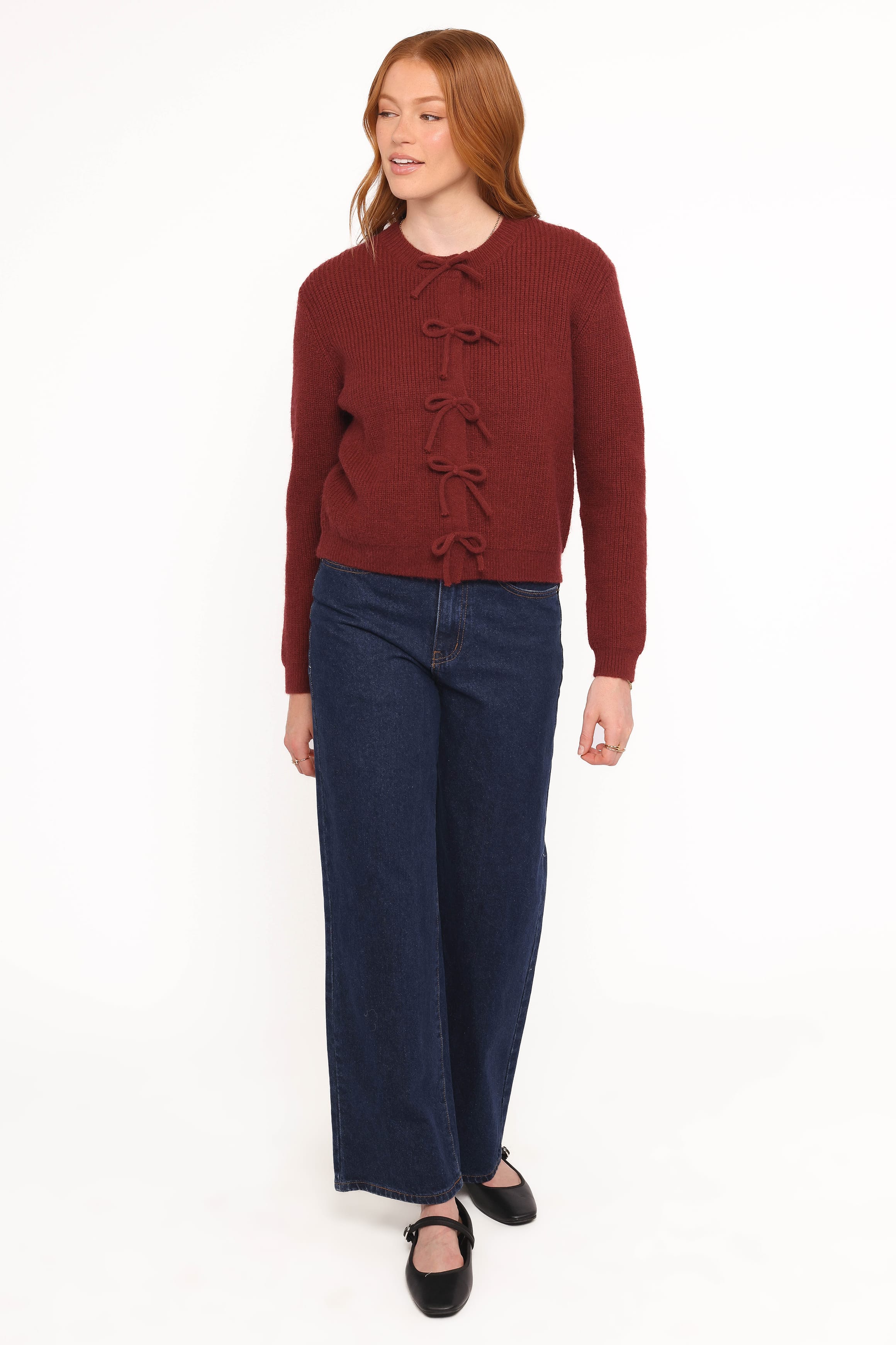 KNITWEAR Wilde Bow Front Cardigan - Burgundy