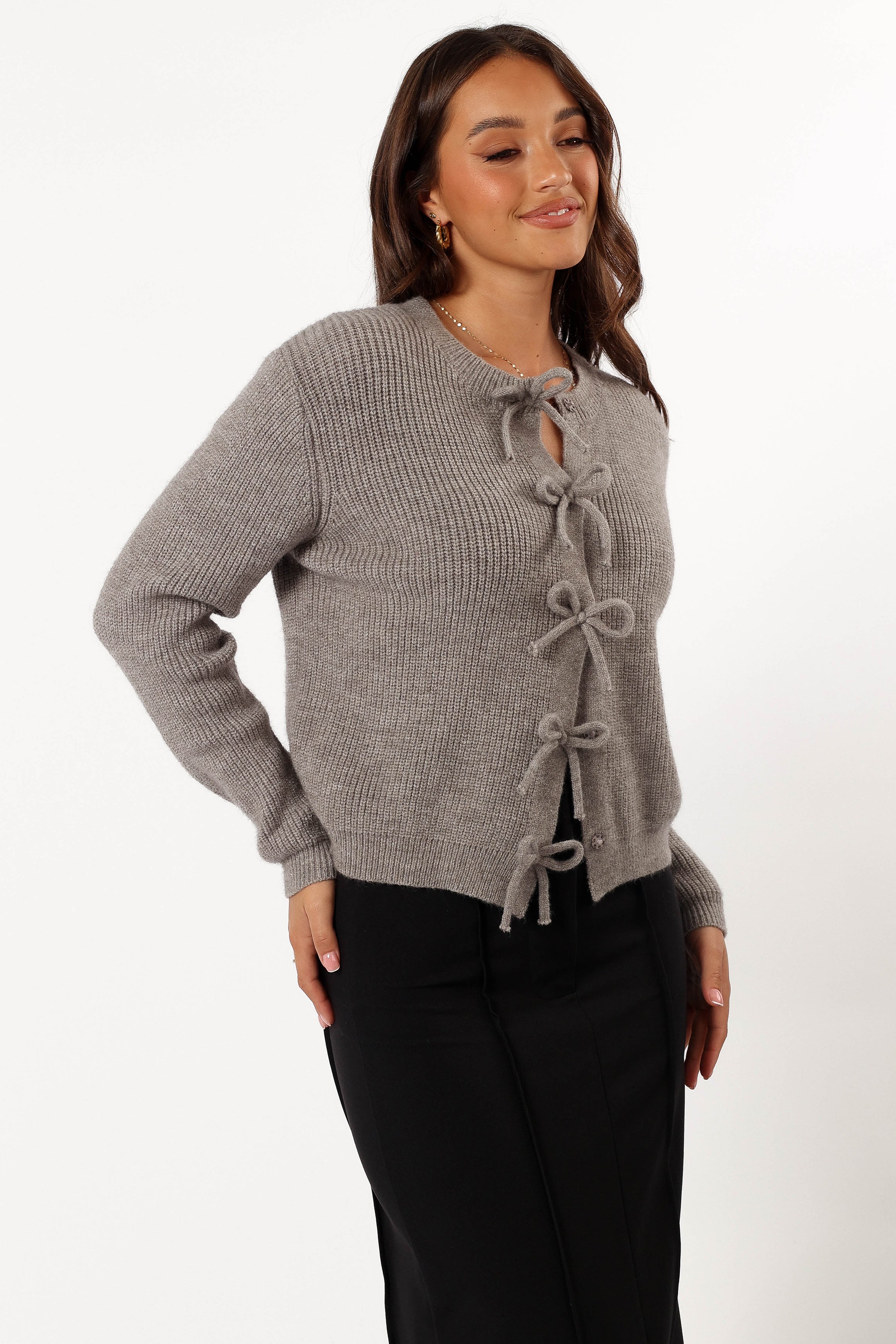 KNITWEAR Wilde Bow Front Cardigan - Light Grey