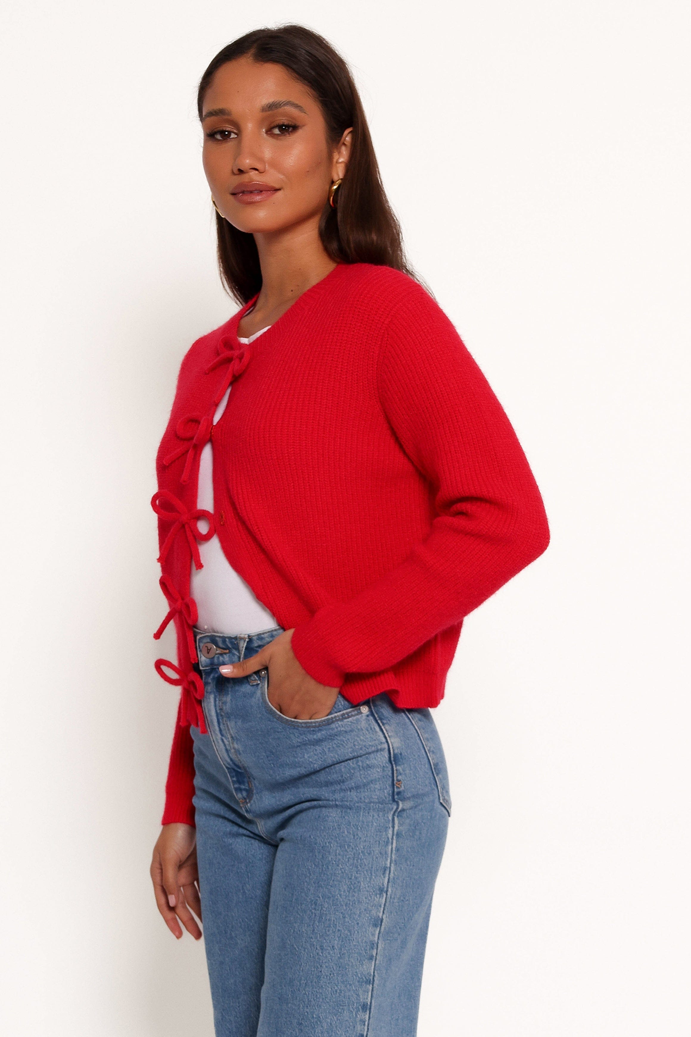 KNITWEAR Wilde Bow Front Cardigan - Red