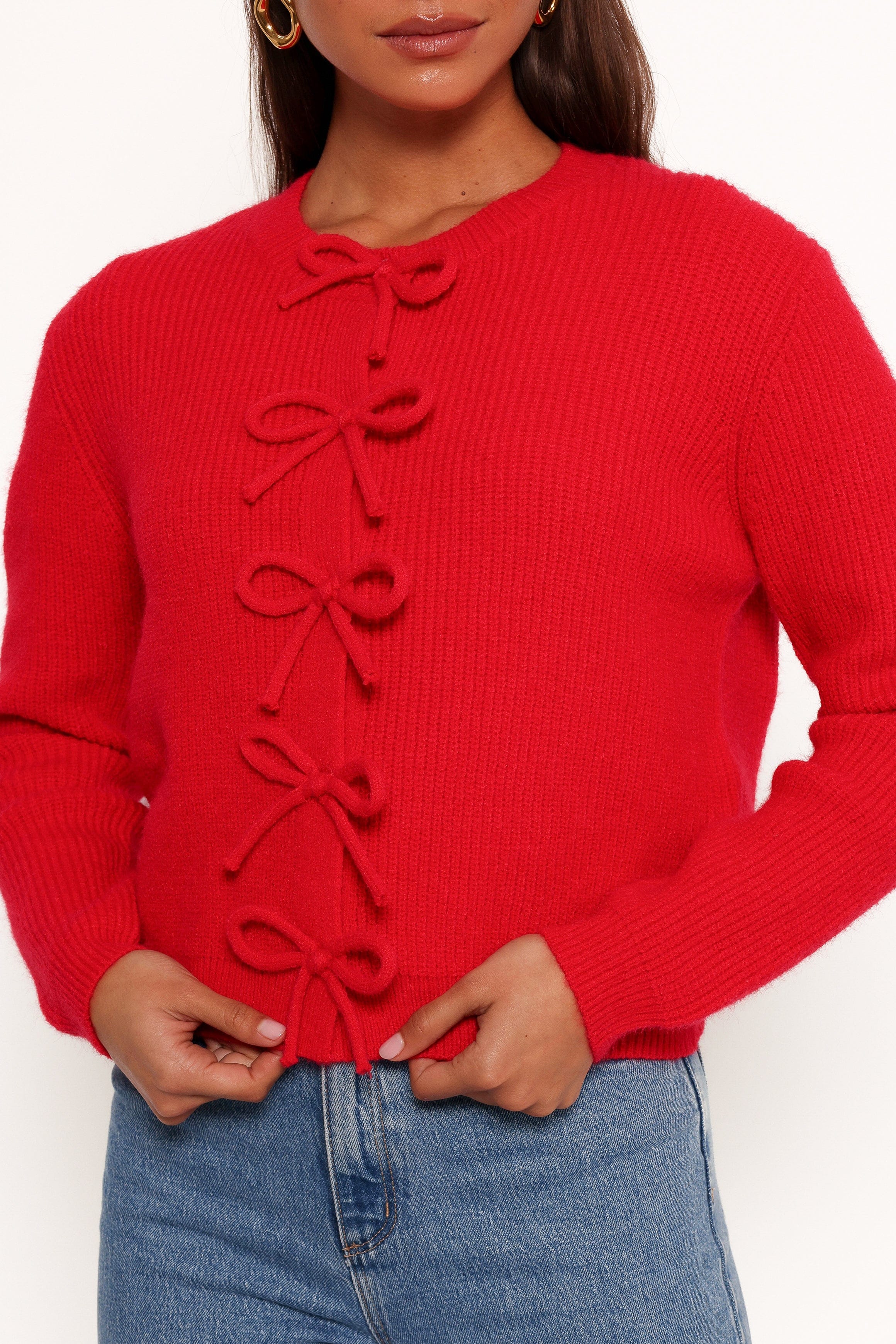 KNITWEAR Wilde Bow Front Cardigan - Red