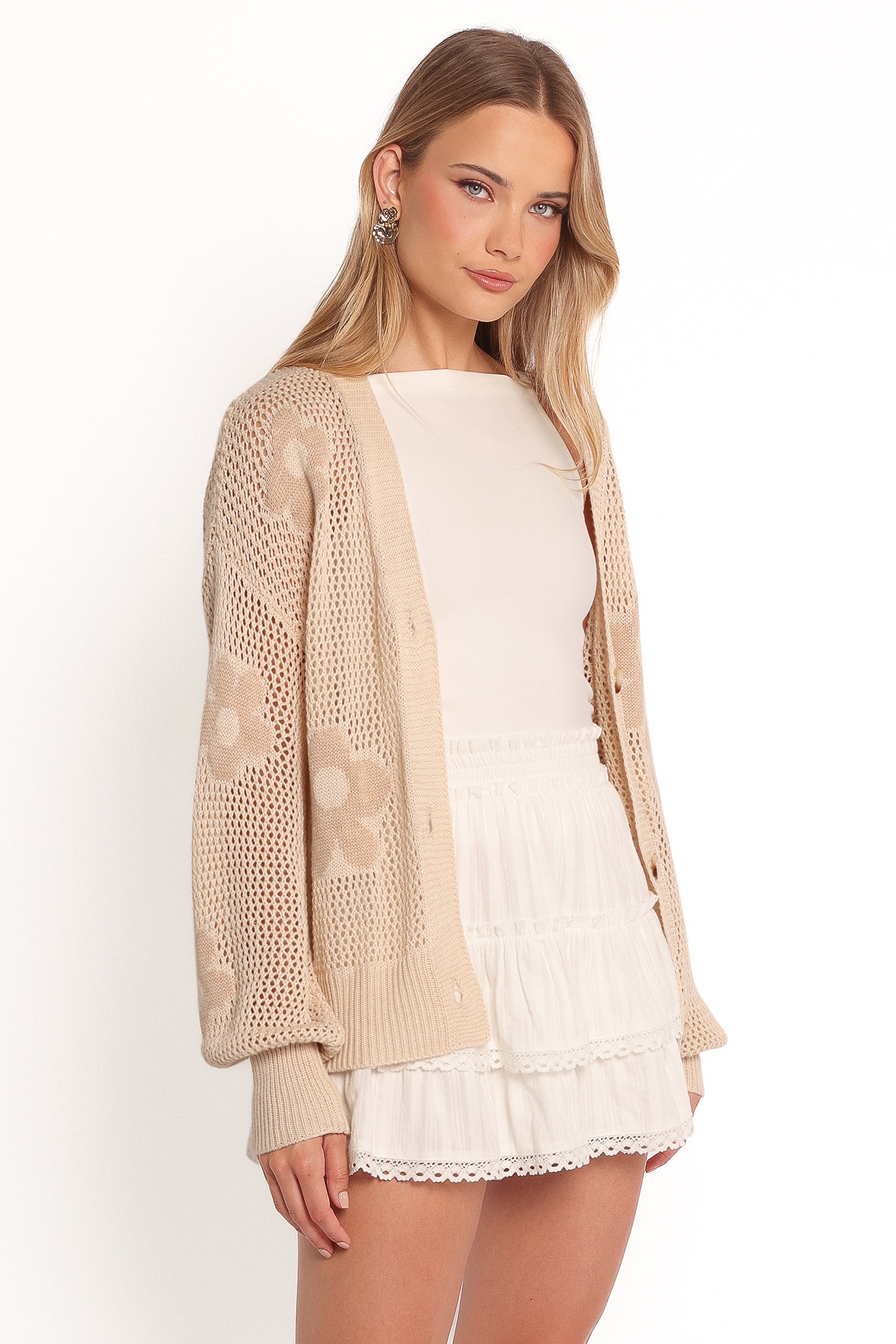 KNITWEAR Winslow Open Knit Flower Cardigan - Tan