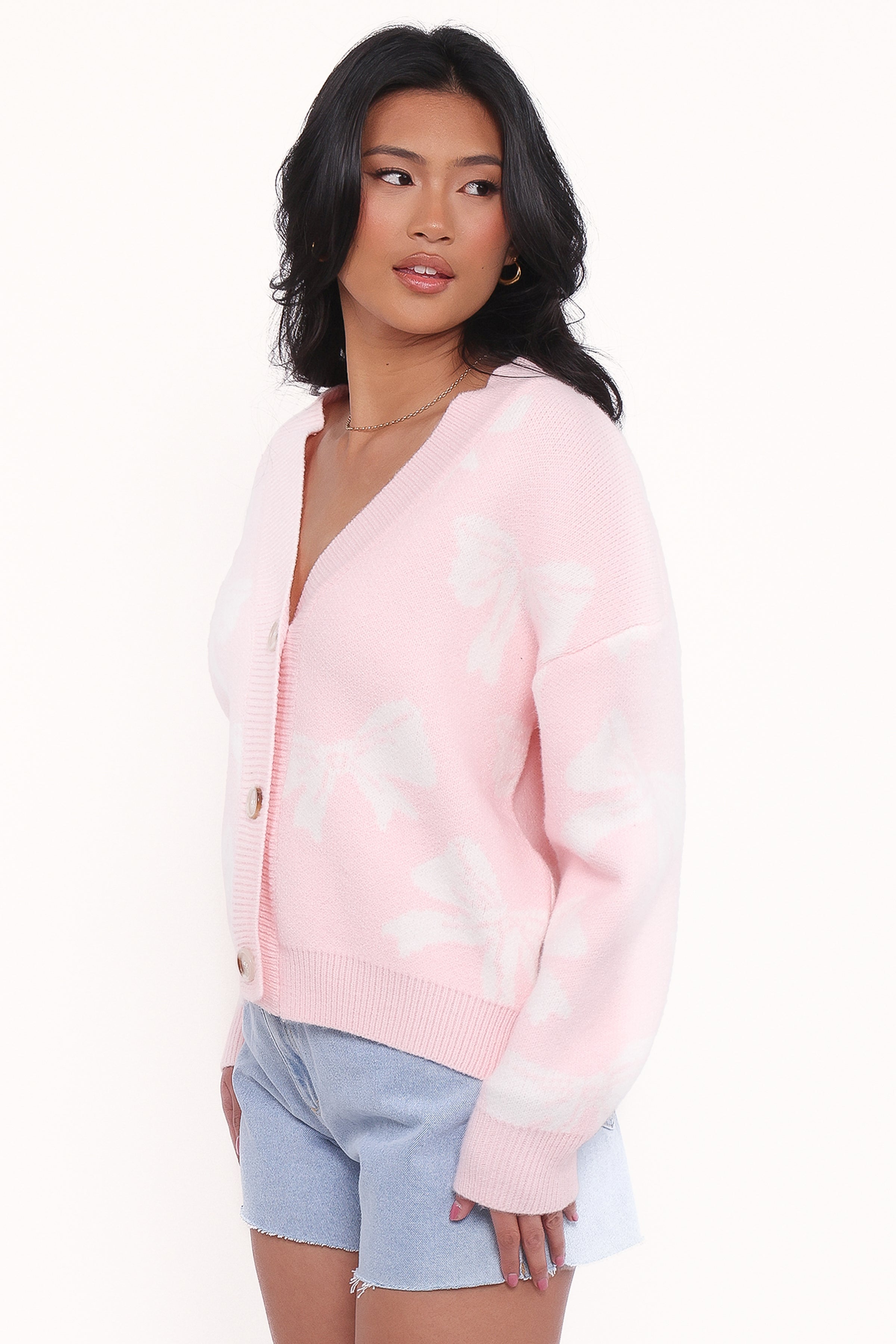 KNITWEAR Wrenn Bow Knit Cardigan - Soft Pink