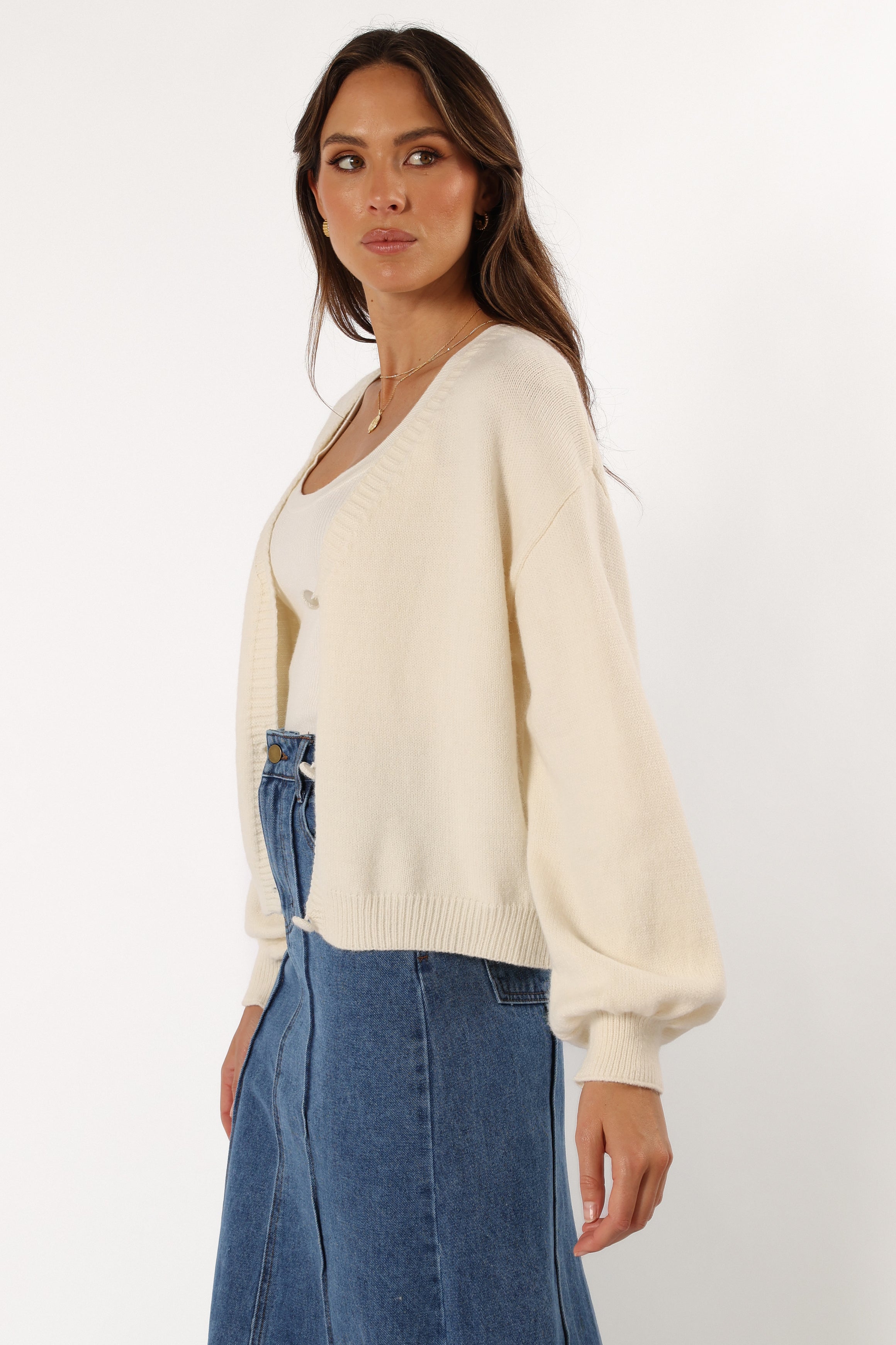 KNITWEAR @Xadie Bell Sleeve Cardigan - Cream (Hold for Cool Beginnings)