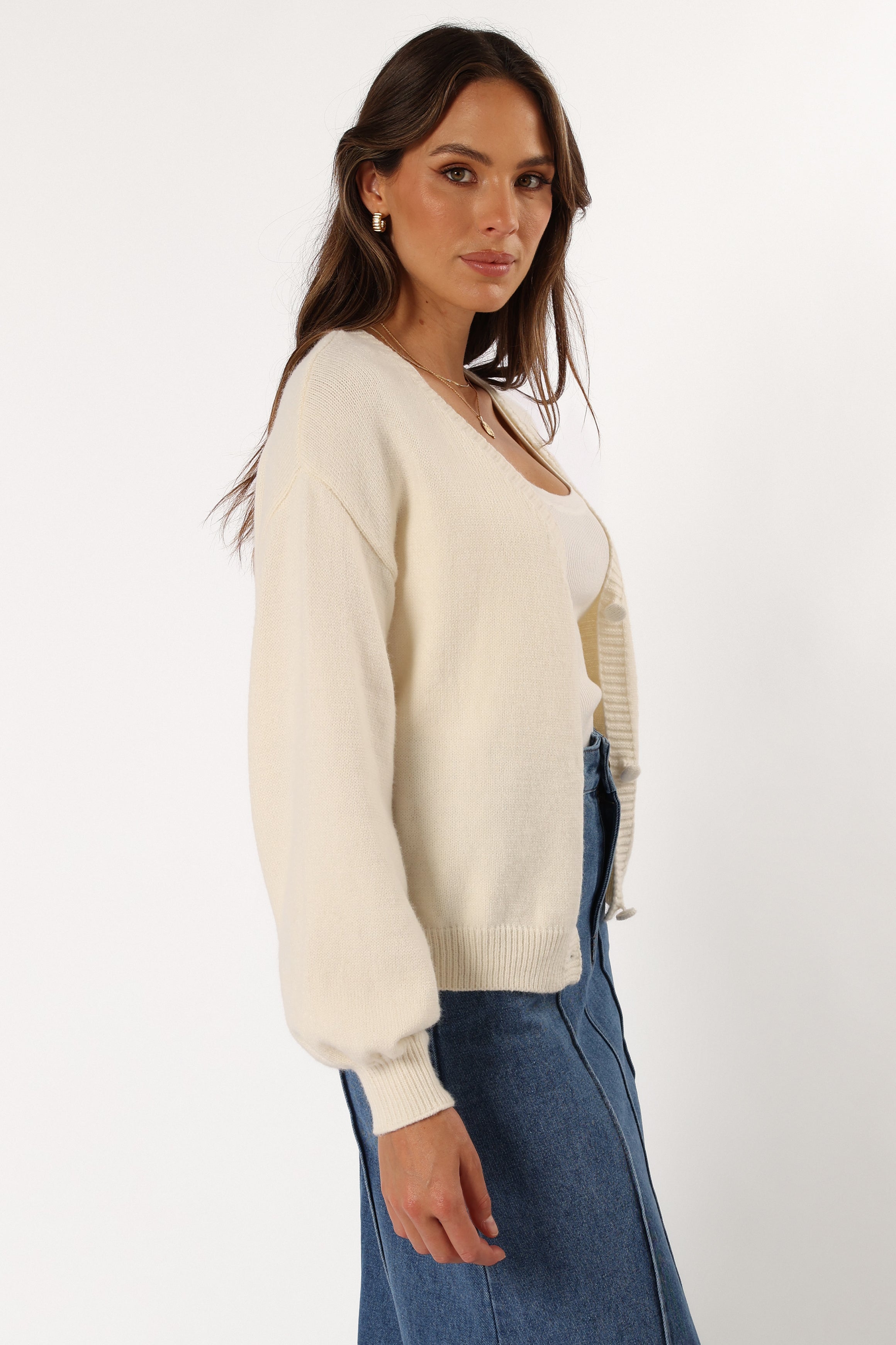 KNITWEAR @Xadie Bell Sleeve Cardigan - Cream (Hold for Cool Beginnings)