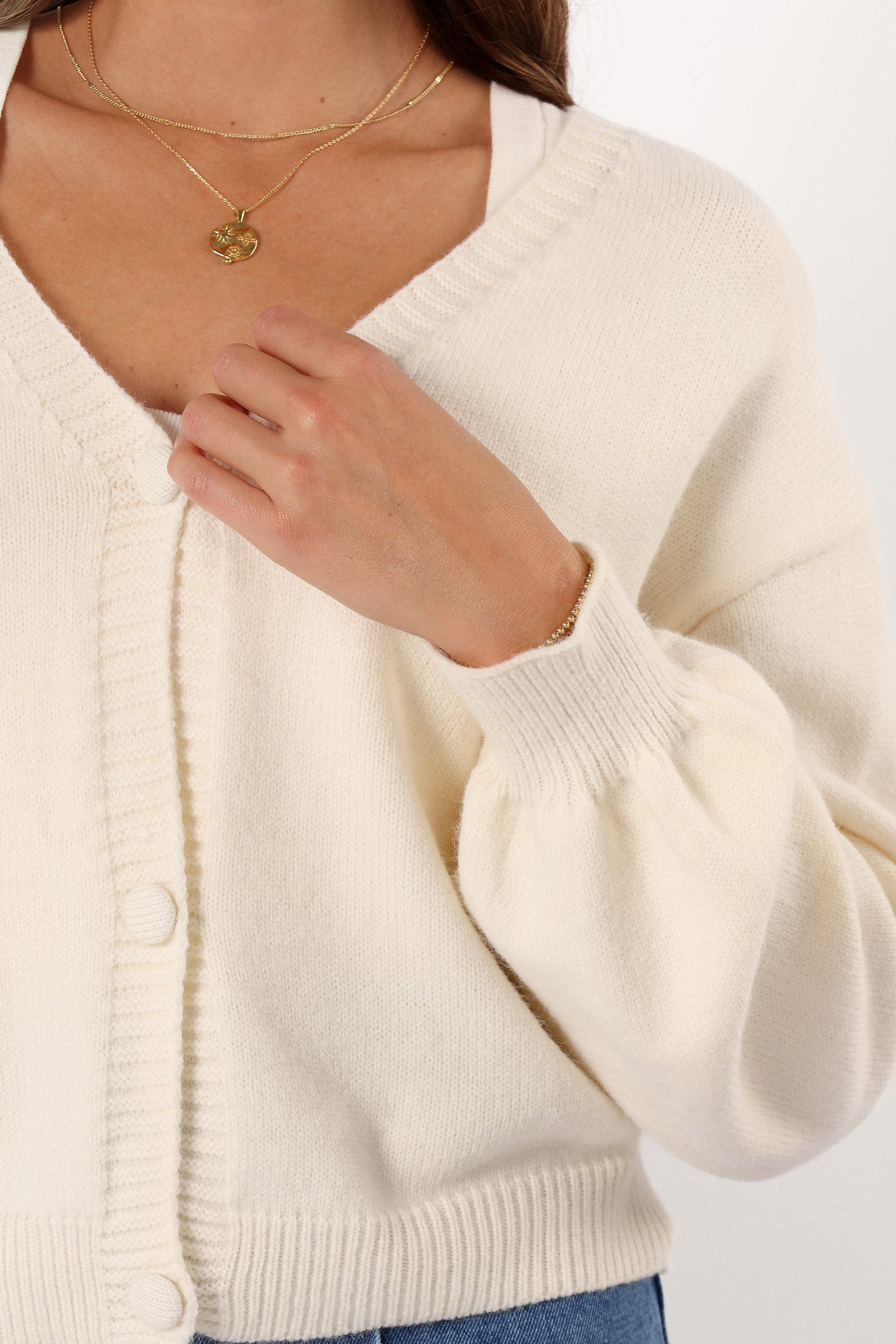 KNITWEAR @Xadie Bell Sleeve Cardigan - Cream (Hold for Cool Beginnings)