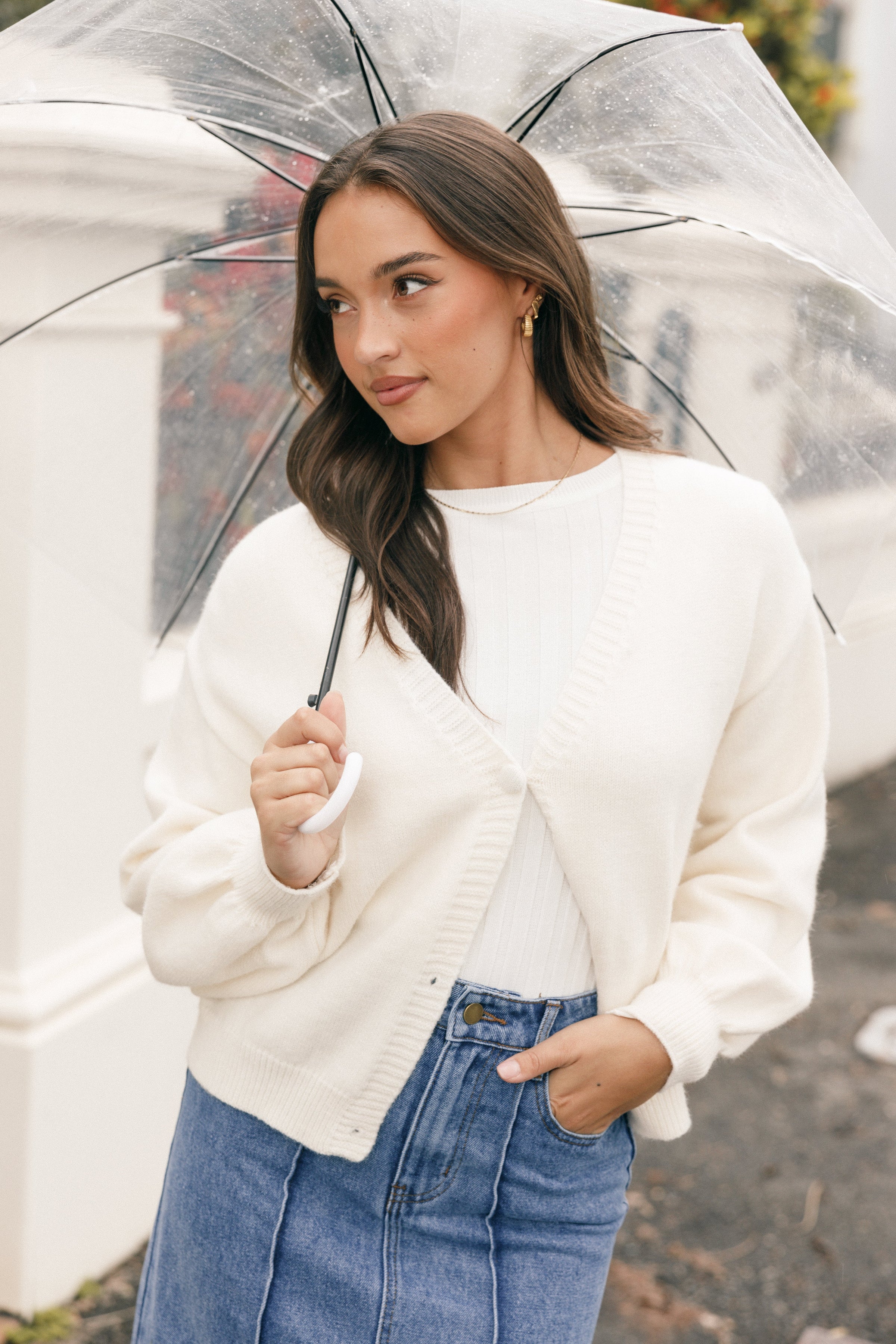 KNITWEAR @Xadie Bell Sleeve Cardigan - Cream (Hold for Cool Beginnings)