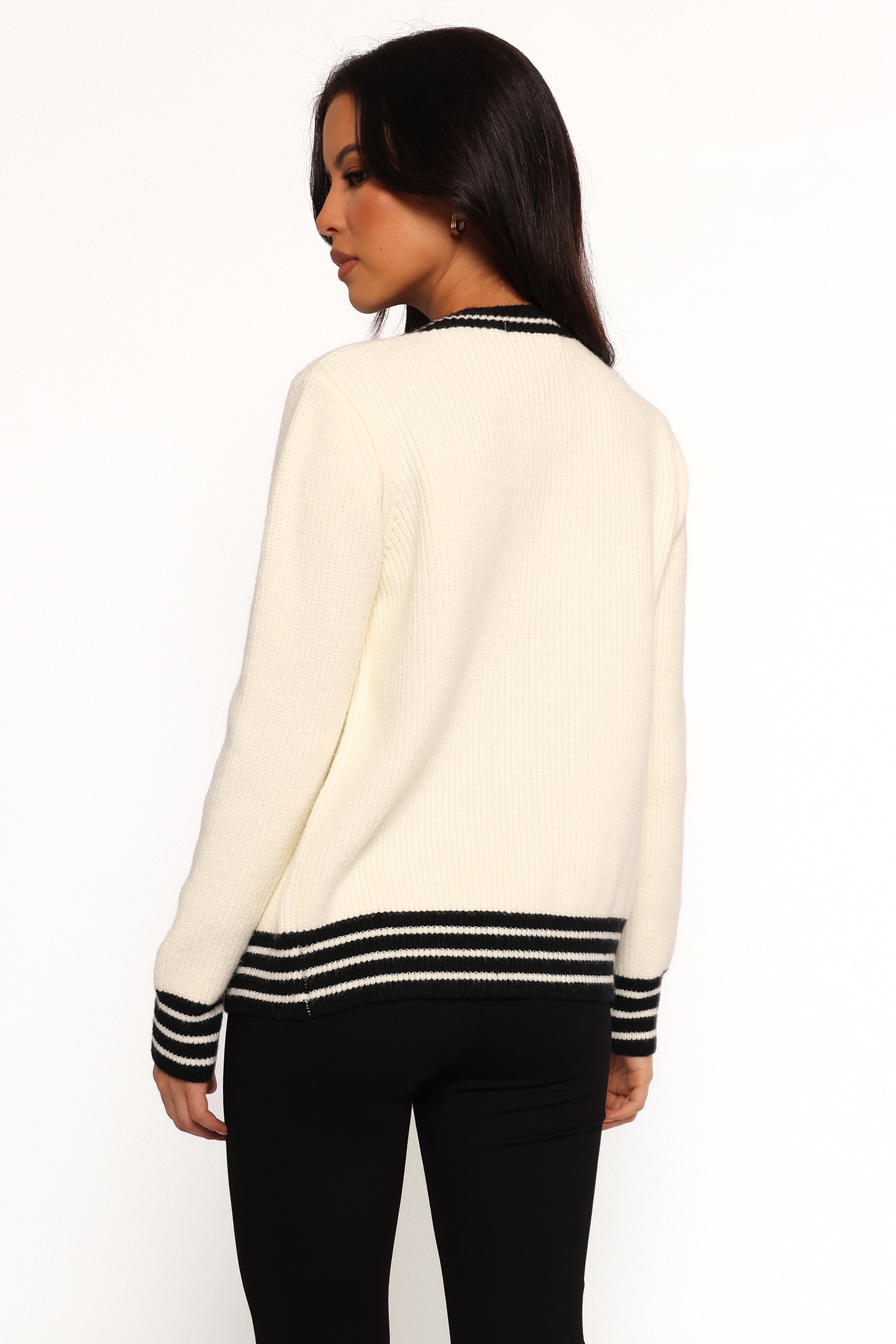 KNITWEAR Yorkshire Contrast Hem Cardigan - Cream