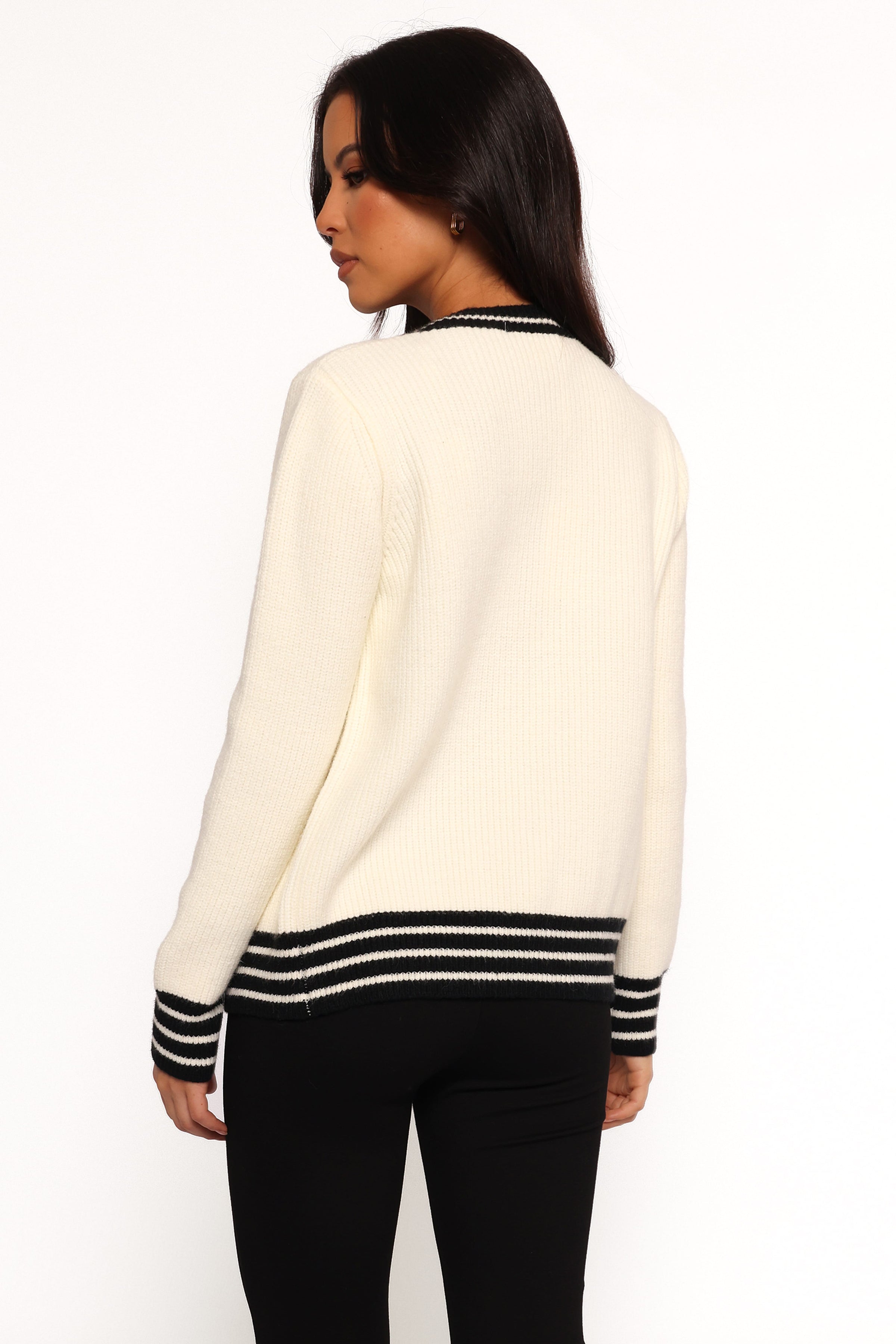 KNITWEAR Yorkshire Contrast Hem Cardigan - Cream