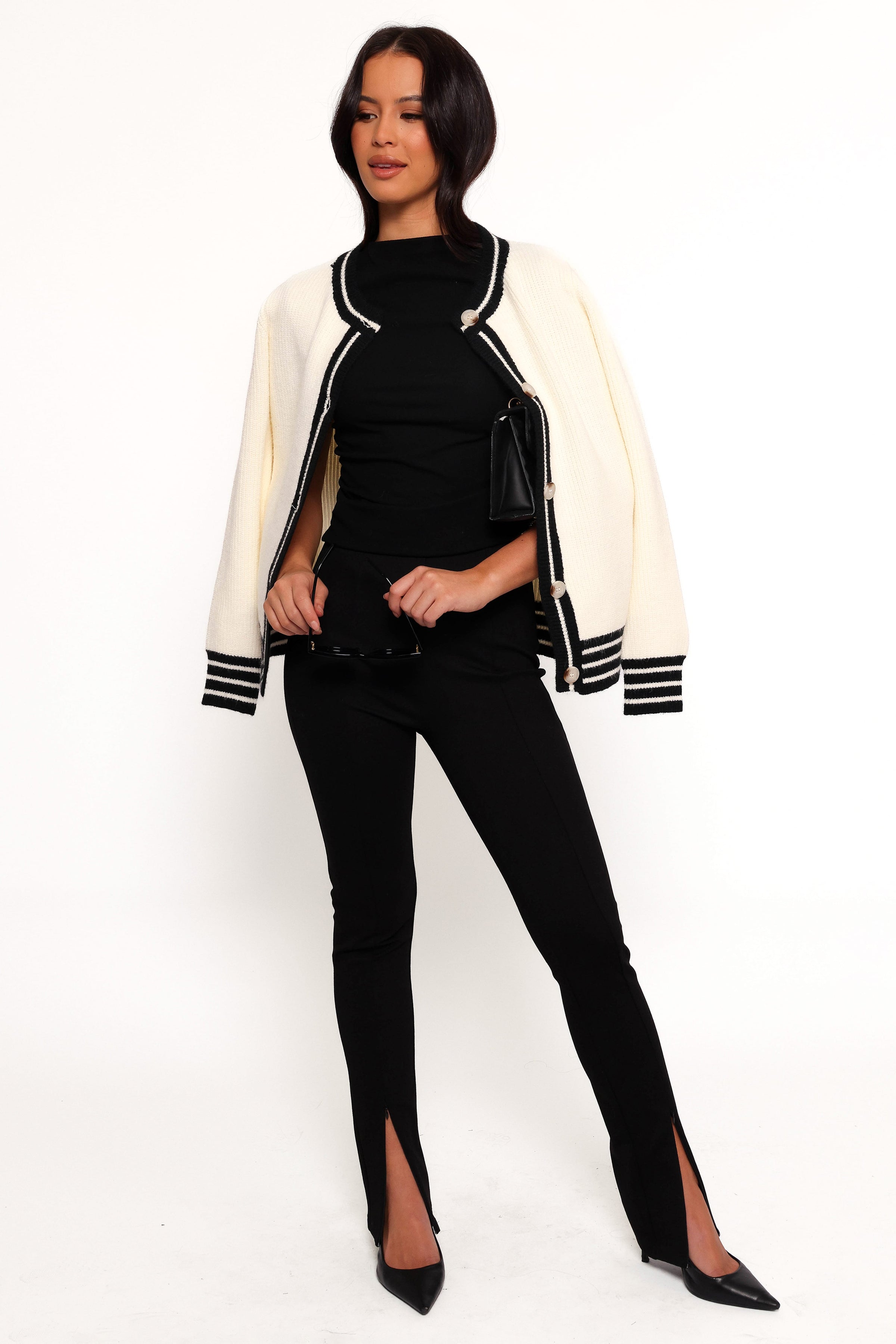 KNITWEAR Yorkshire Contrast Hem Cardigan - Cream