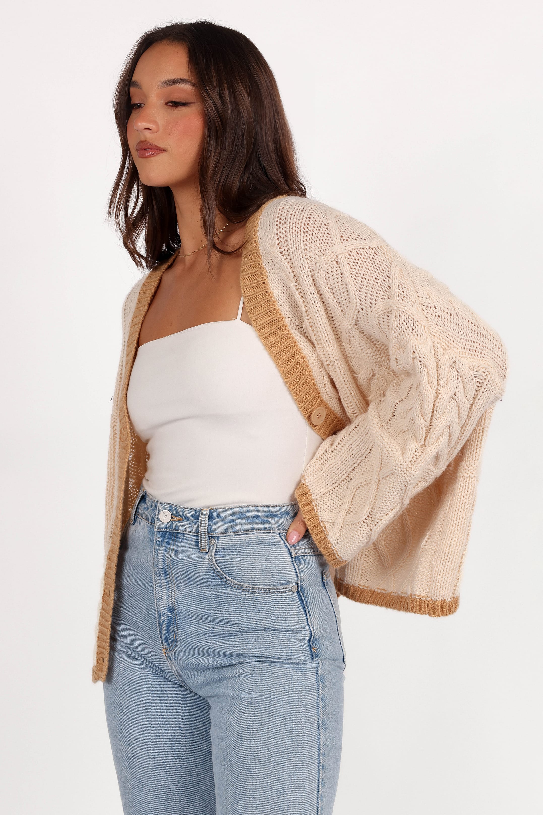 KNITWEAR Zina Contrast Cardigan - Tan