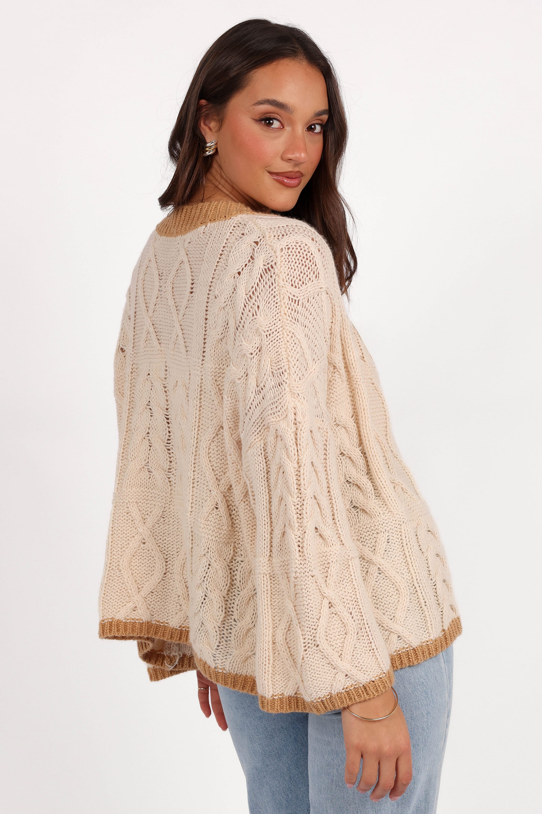 KNITWEAR Zina Contrast Cardigan - Tan