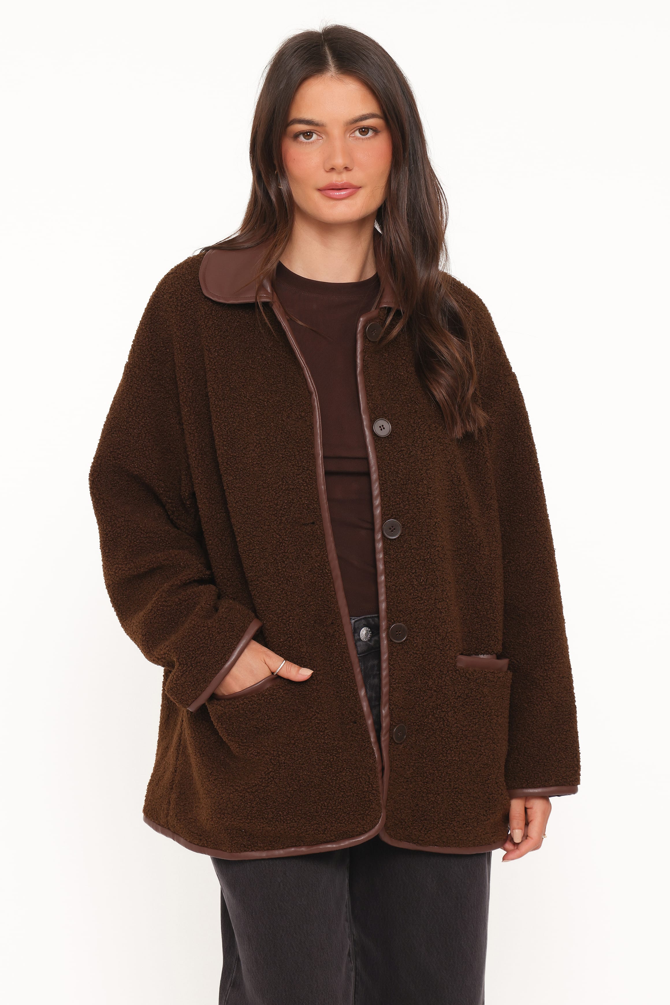 OUTERWEAR Adella Sherpa Car Coat - Espresso Brown