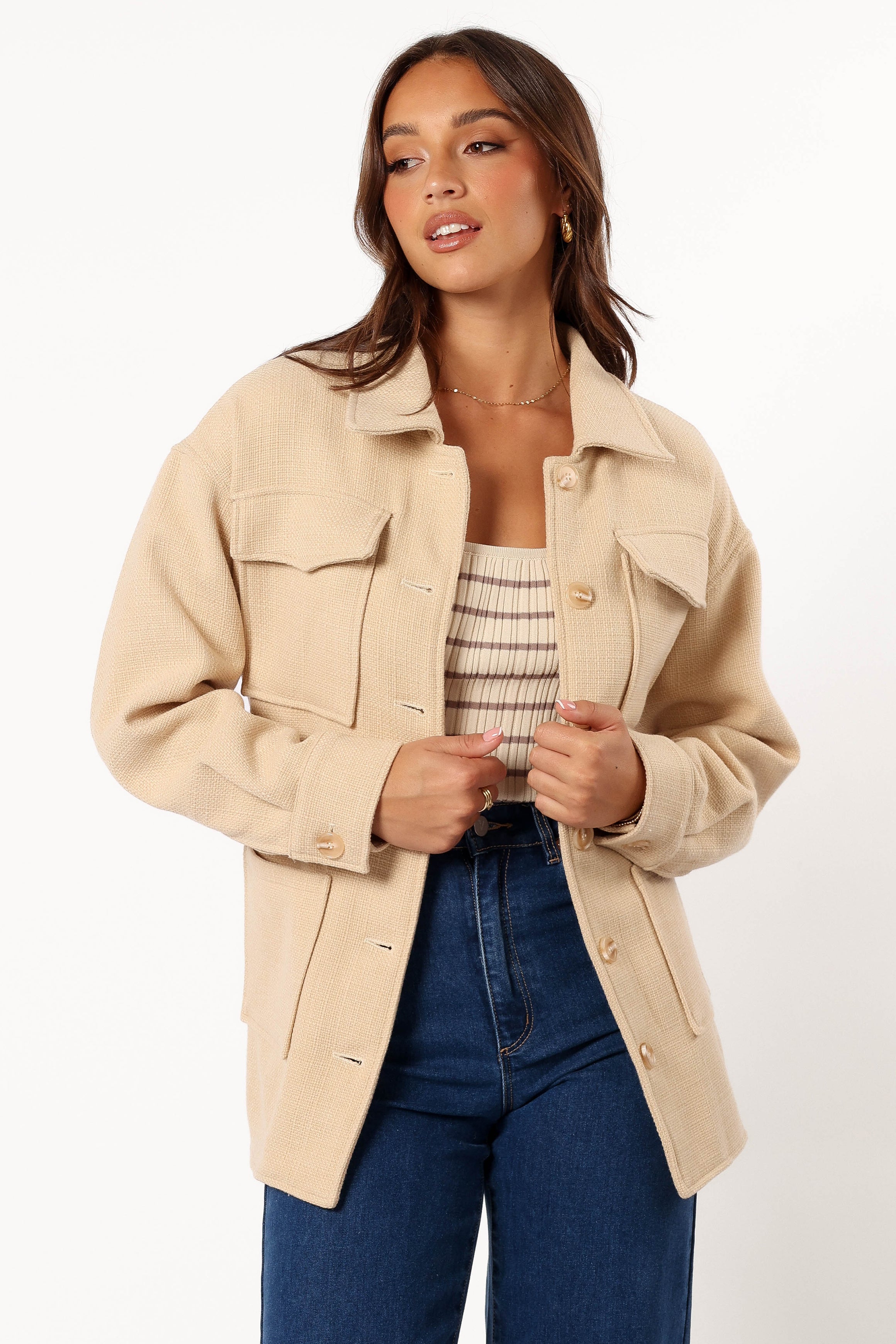 OUTERWEAR Arlow Tie Front Shacket - Cream