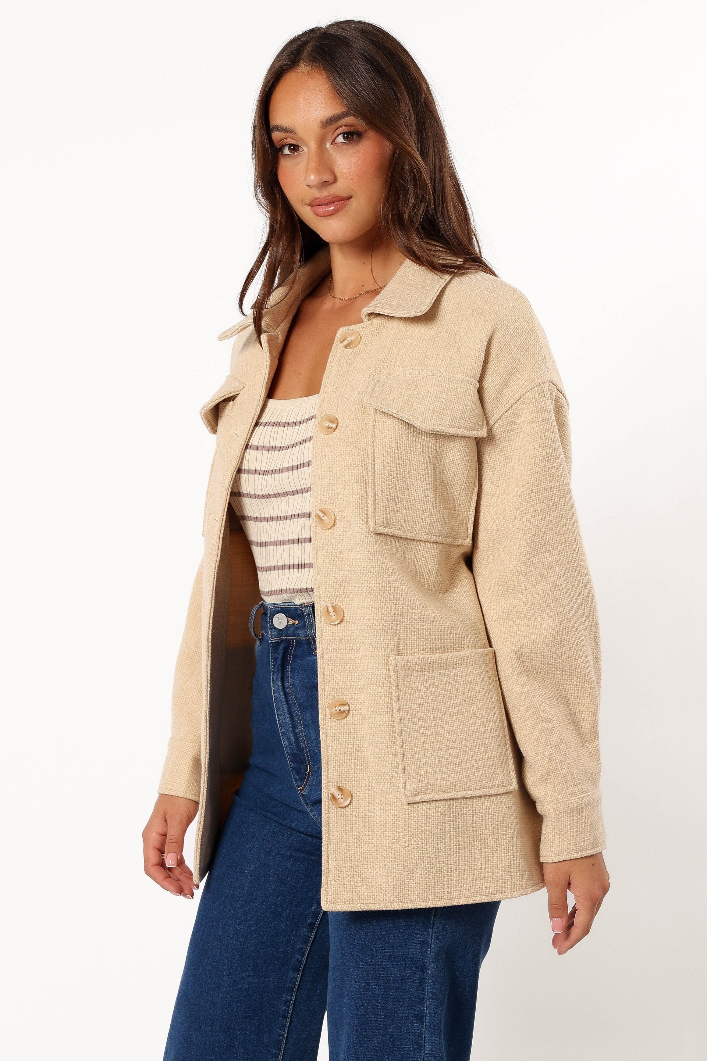 OUTERWEAR Arlow Tie Front Shacket - Cream