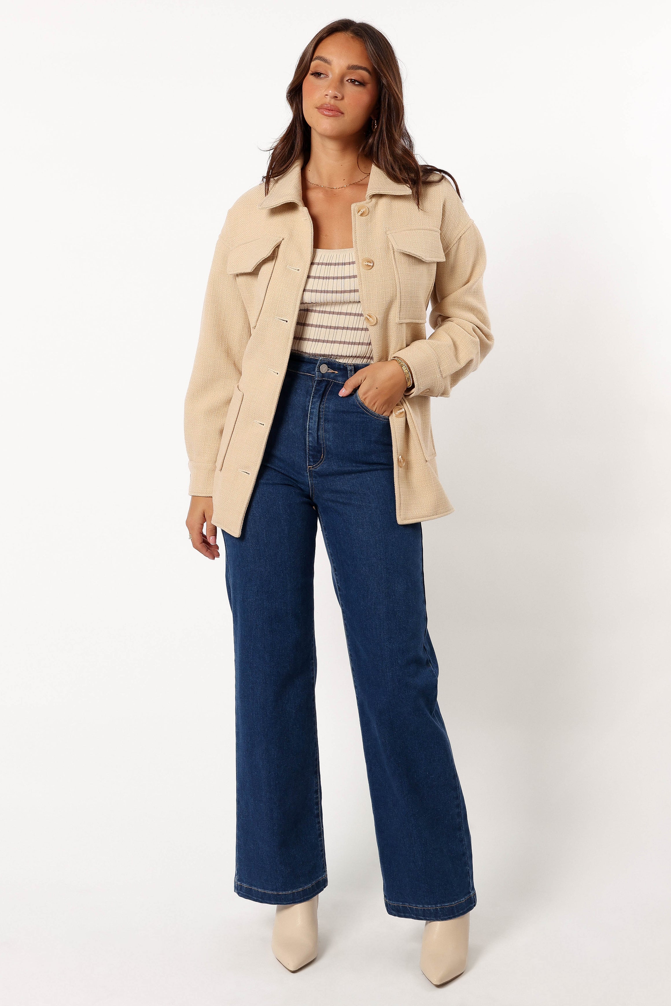 OUTERWEAR Arlow Tie Front Shacket - Cream