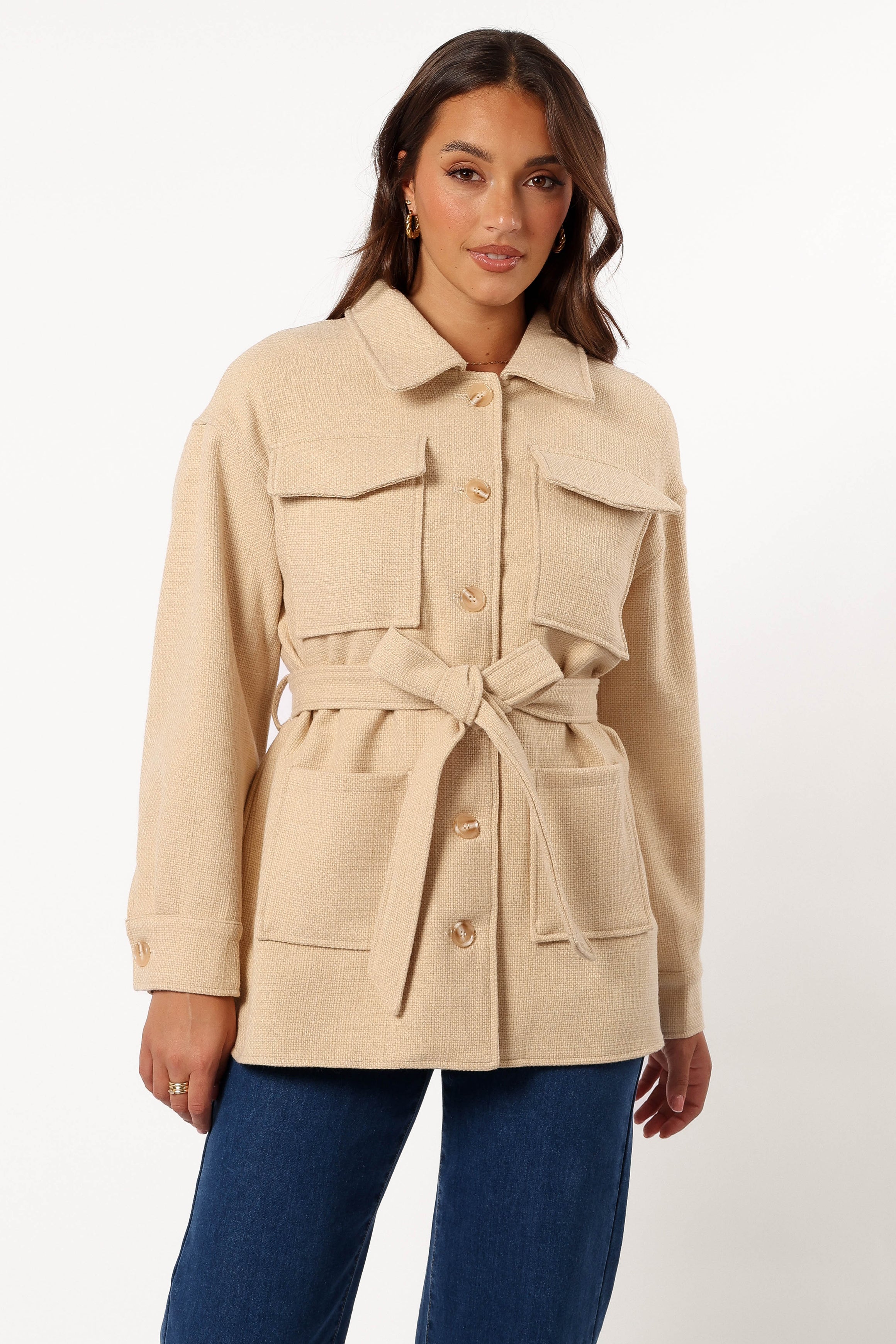 OUTERWEAR Arlow Tie Front Shacket - Cream
