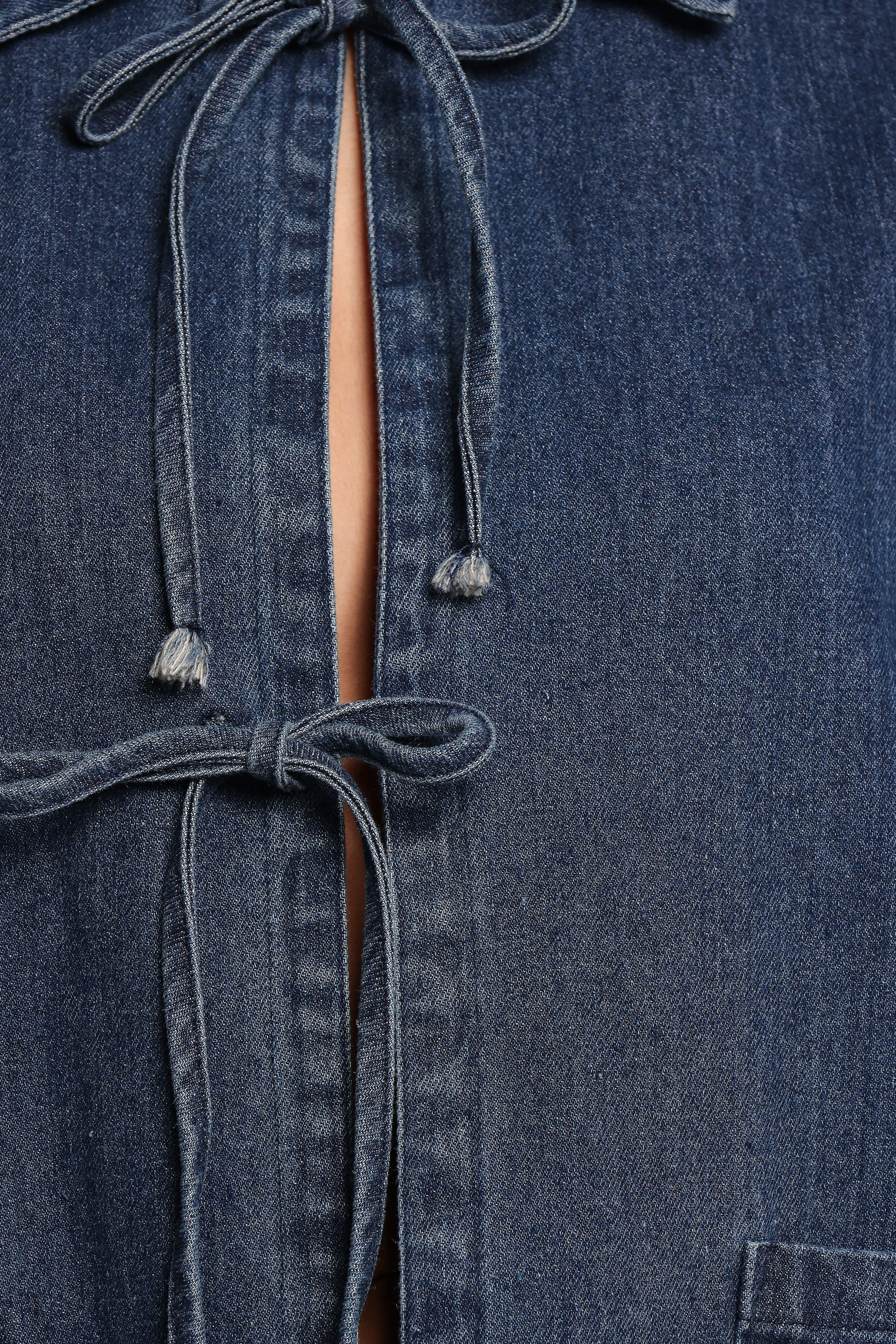 OUTERWEAR Avon Bow Front Denim Shacket - Denim