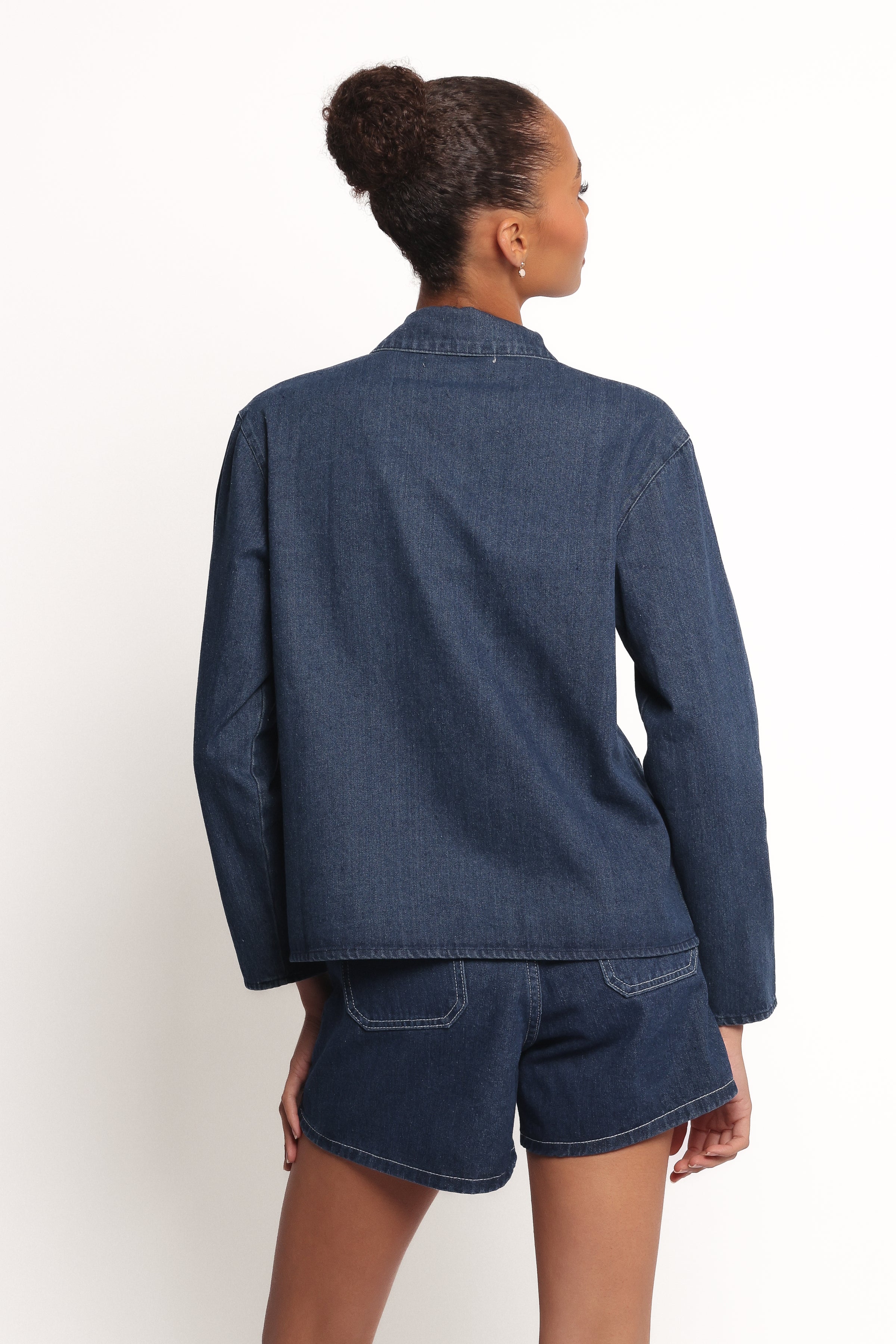 OUTERWEAR Avon Bow Front Denim Shacket - Denim