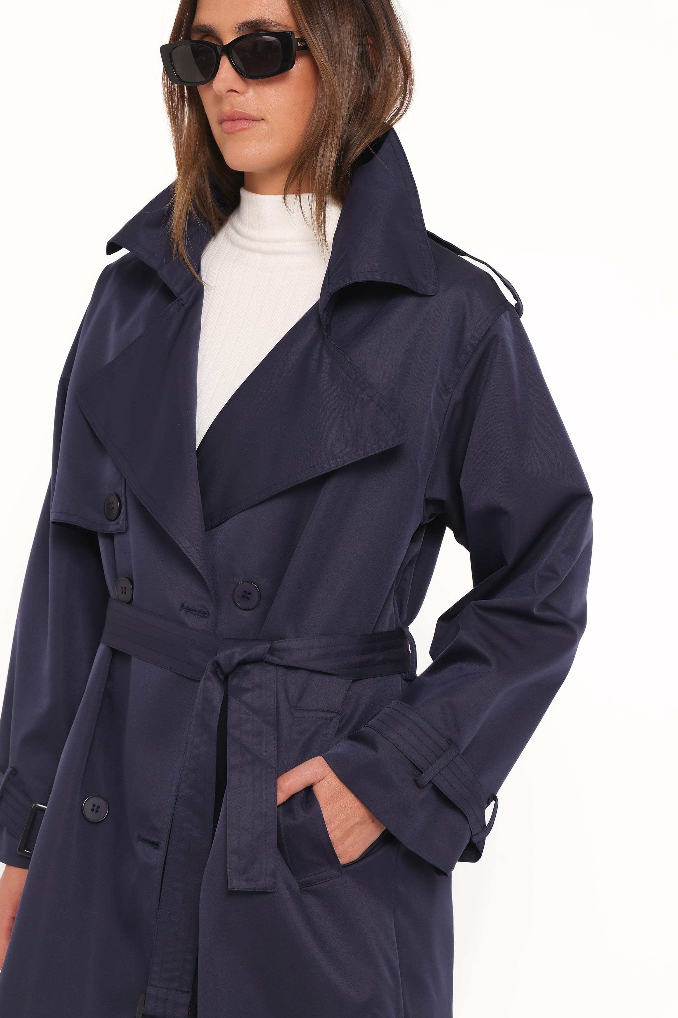 OUTERWEAR Billy Button Front Trench Coat - Navy