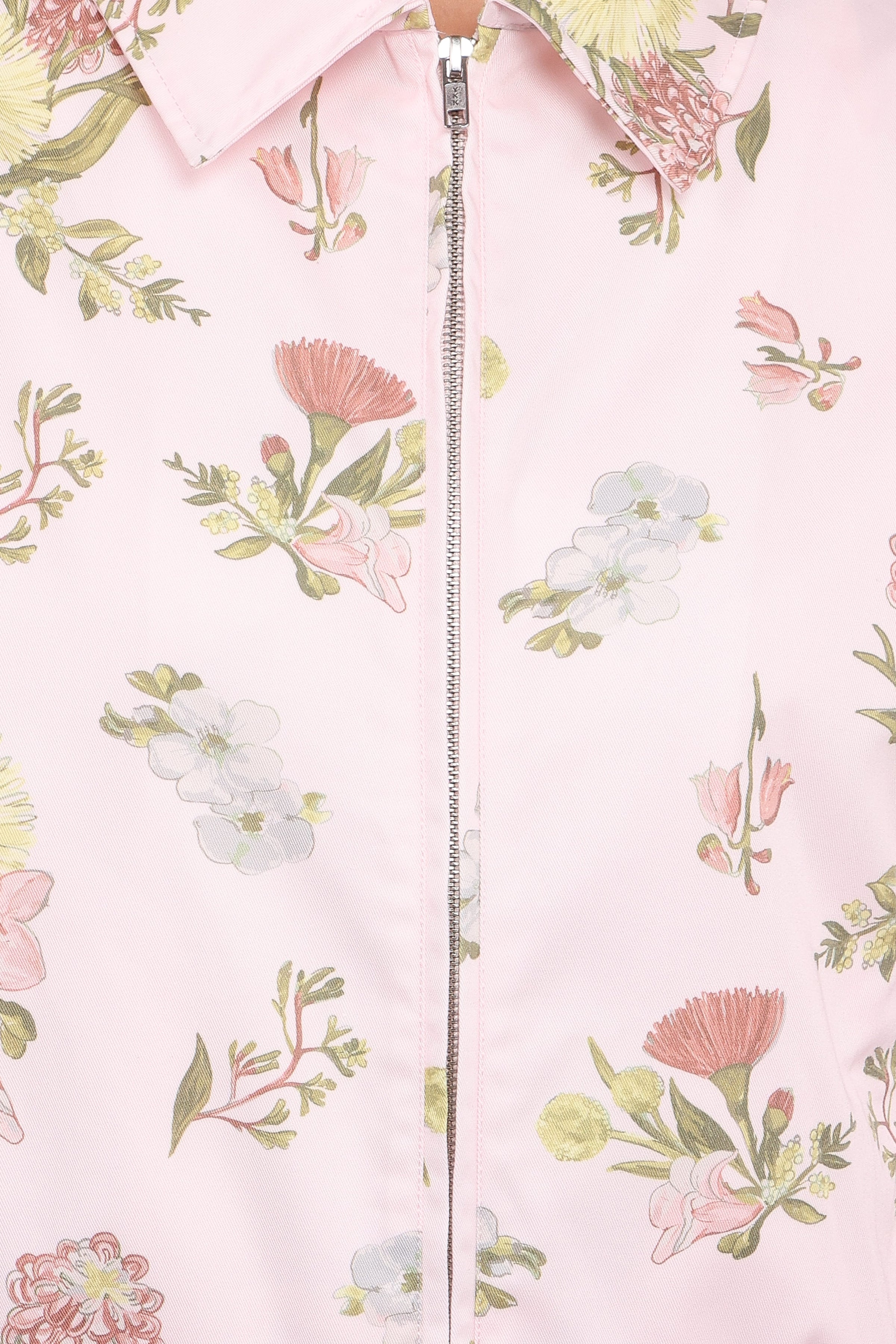 OUTERWEAR Calvin Floral Twill Zip Jacket - Pale Pink Floral
