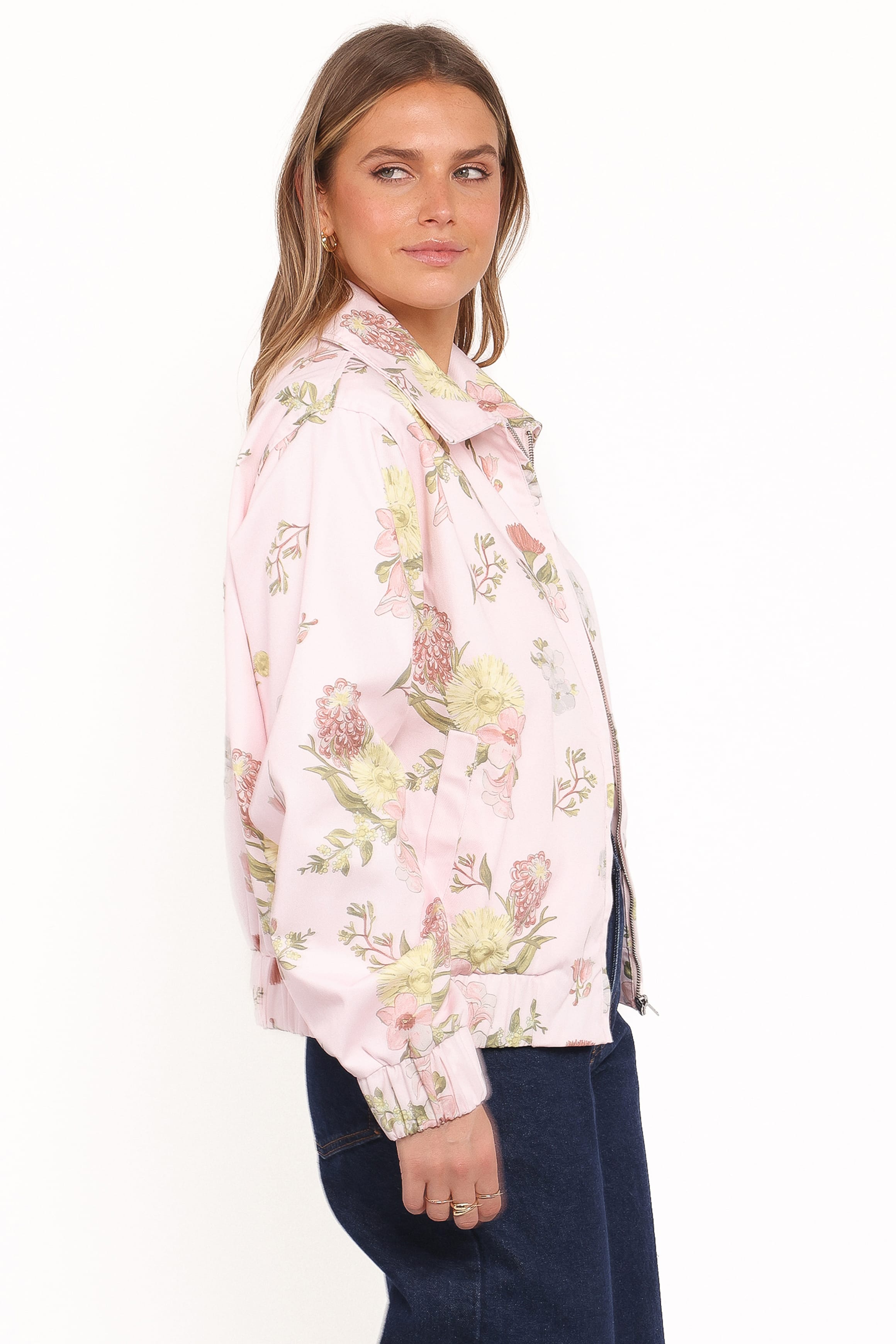 OUTERWEAR Calvin Floral Twill Zip Jacket - Pale Pink Floral