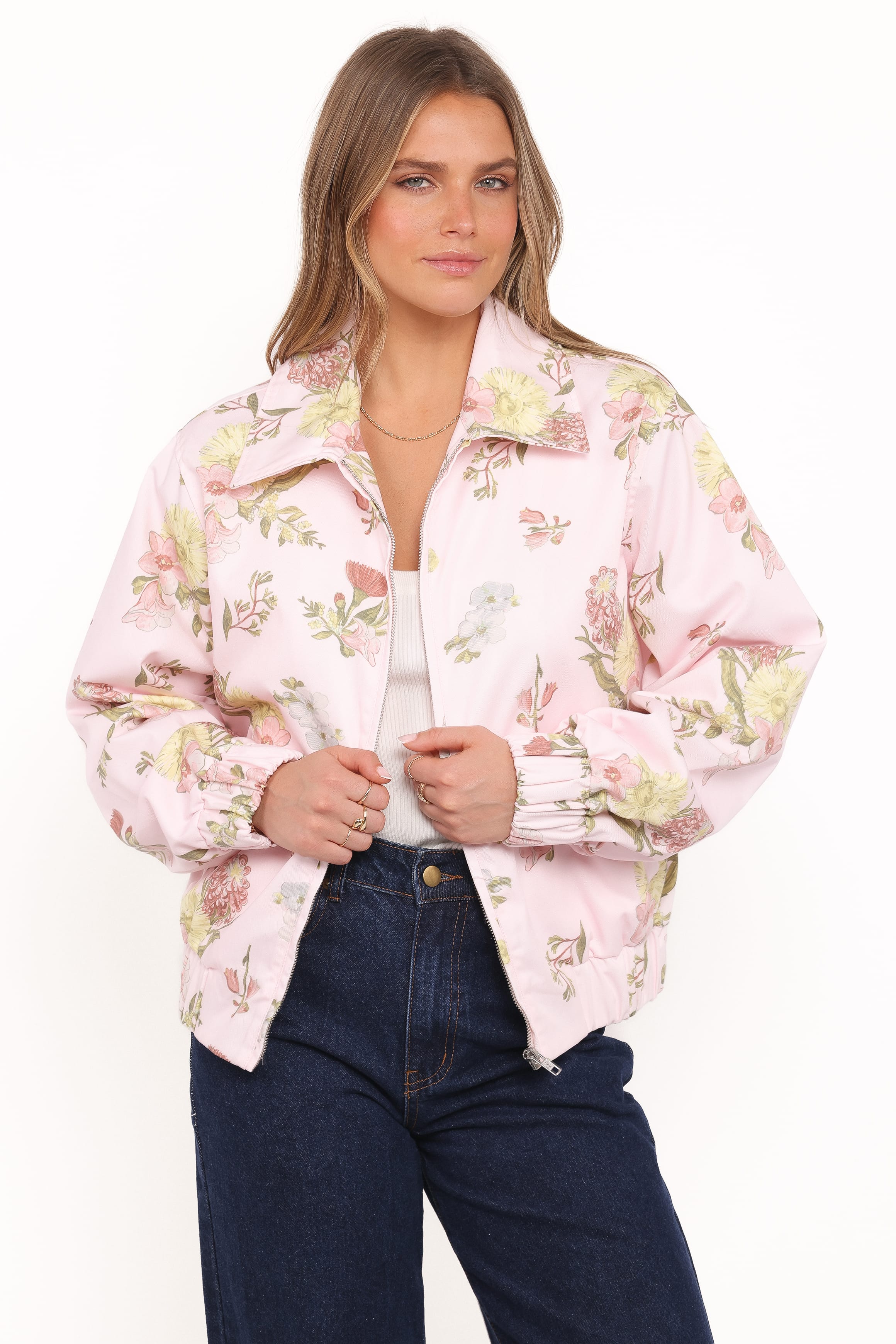 OUTERWEAR Calvin Floral Twill Zip Jacket - Pale Pink Floral