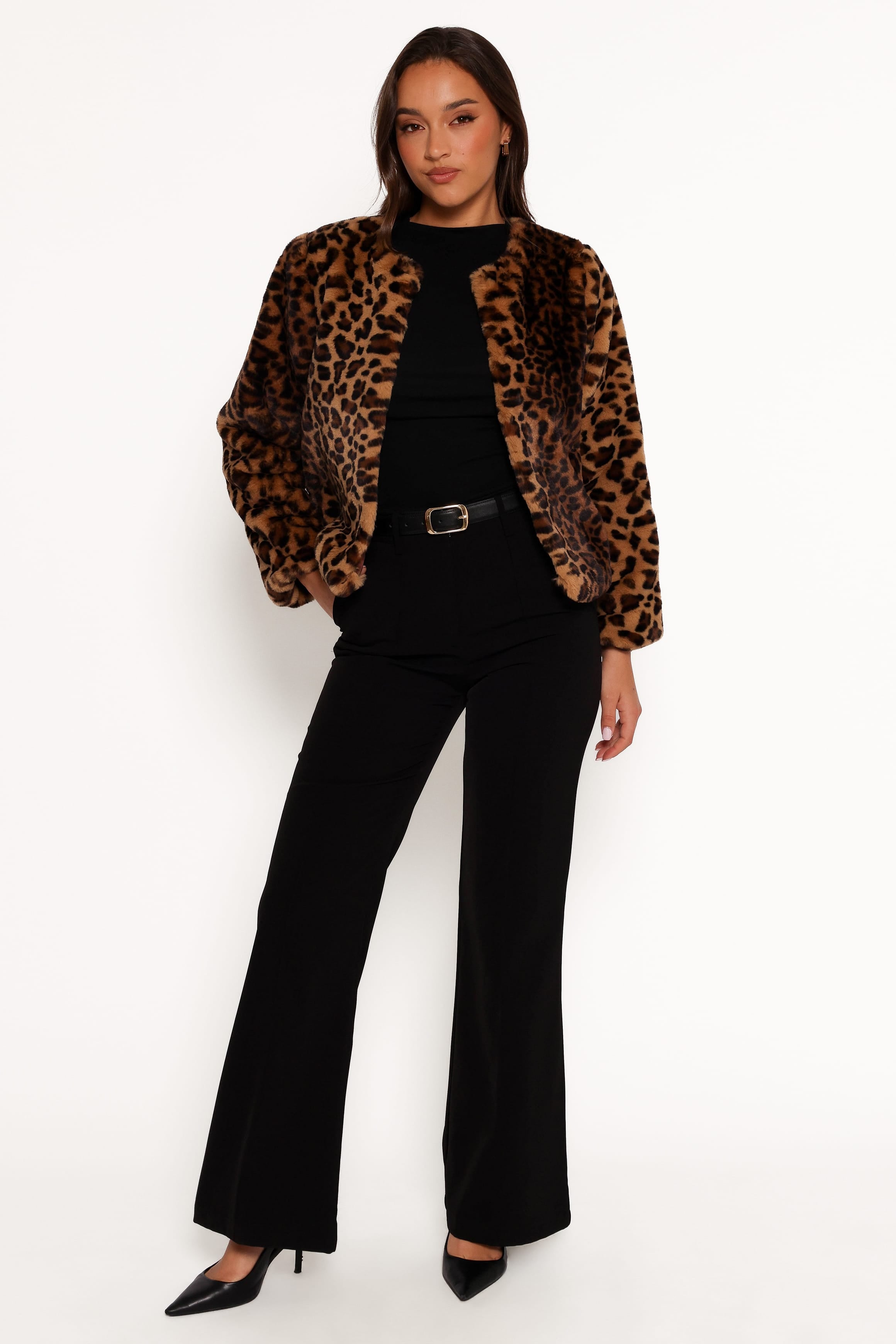 OUTERWEAR Cassia Faux Fur Leopard Crop Jacket - Leopard