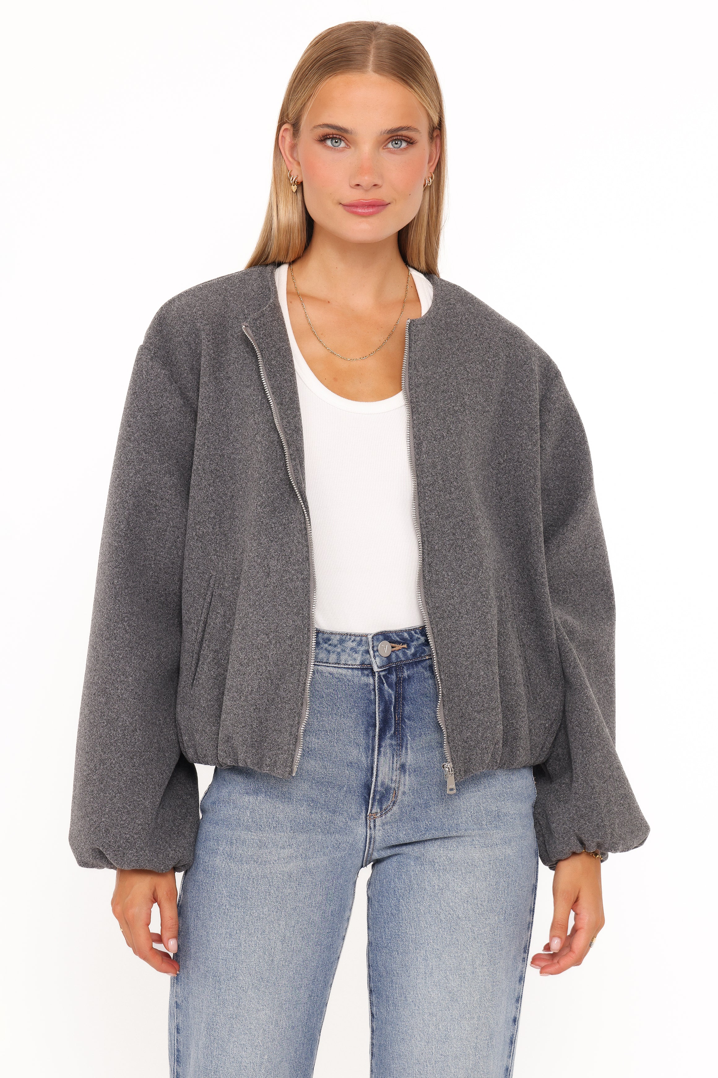 OUTERWEAR @Elisa Cropped Bomber - Heather Grey