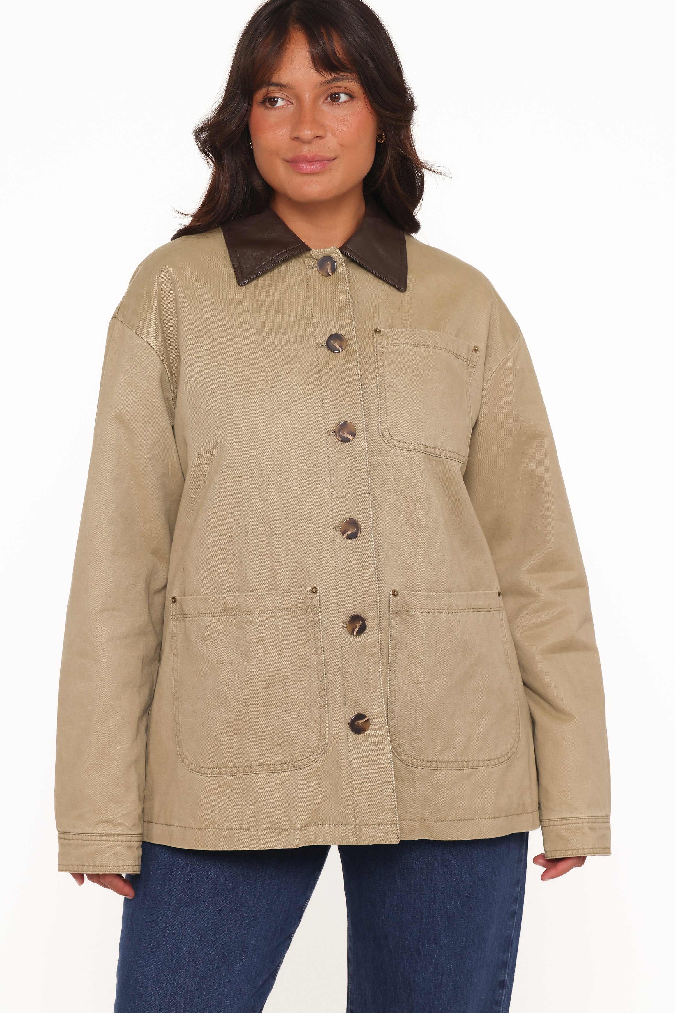 OUTERWEAR Elliot Contrast Collar Barn Jacket - Khaki