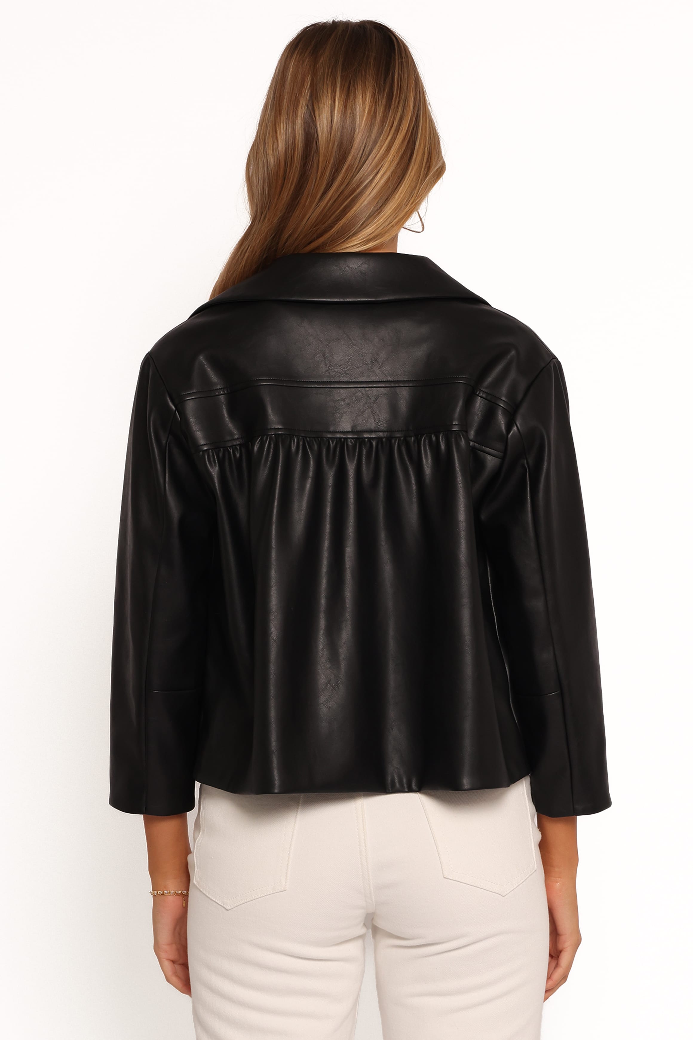 OUTERWEAR Evora Faux Leather Button Front Jacket - Black