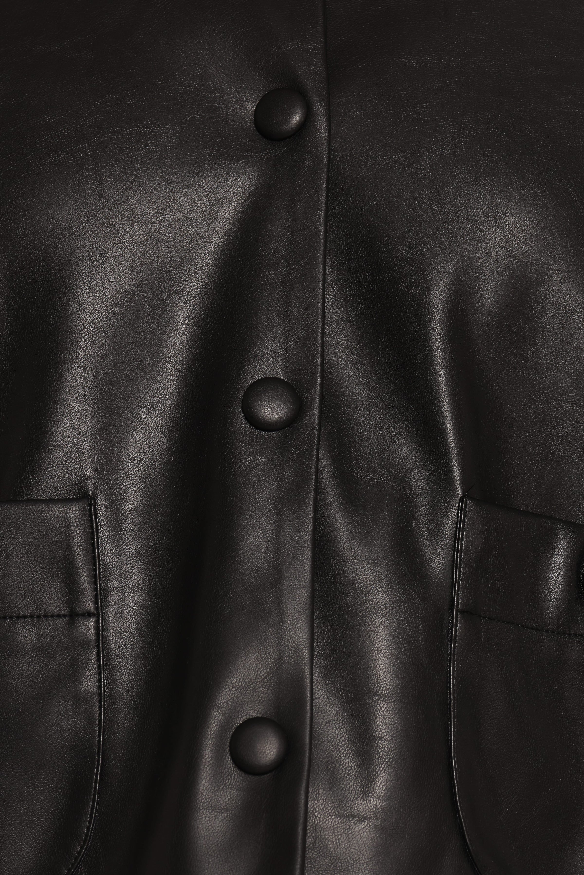 OUTERWEAR Evora Faux Leather Button Front Jacket - Black