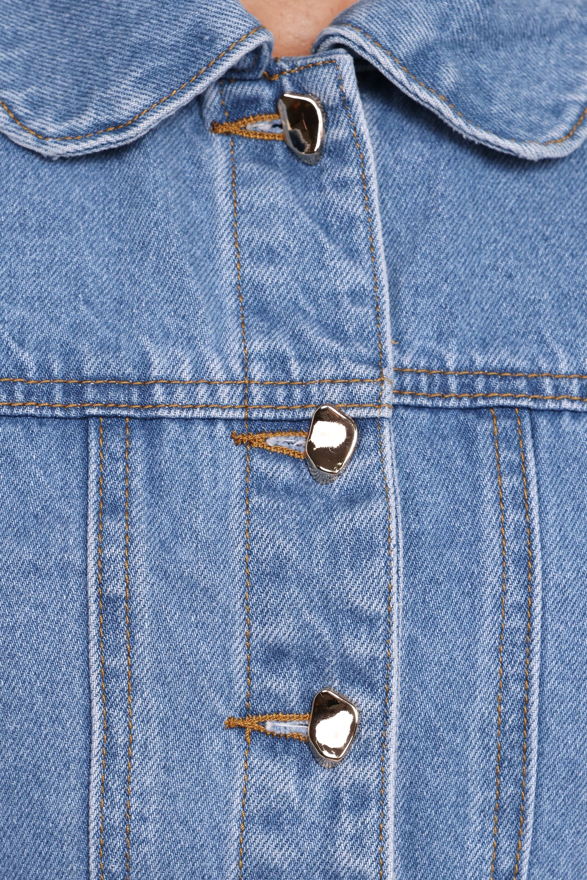 OUTERWEAR Faven Cropped Denim Jacket - Mid Blue