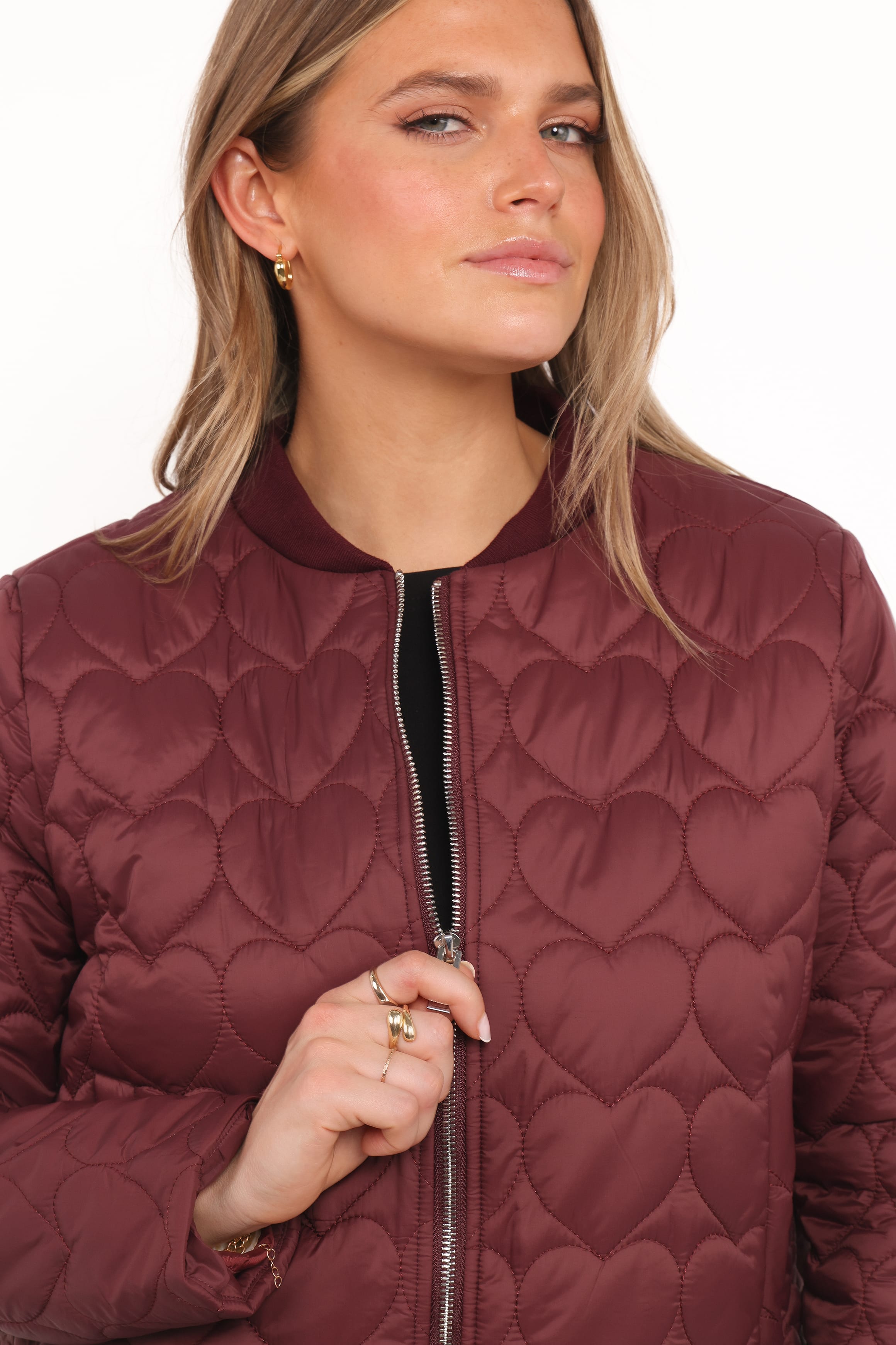 OUTERWEAR Genevieve Quilted Bomber - Cherry