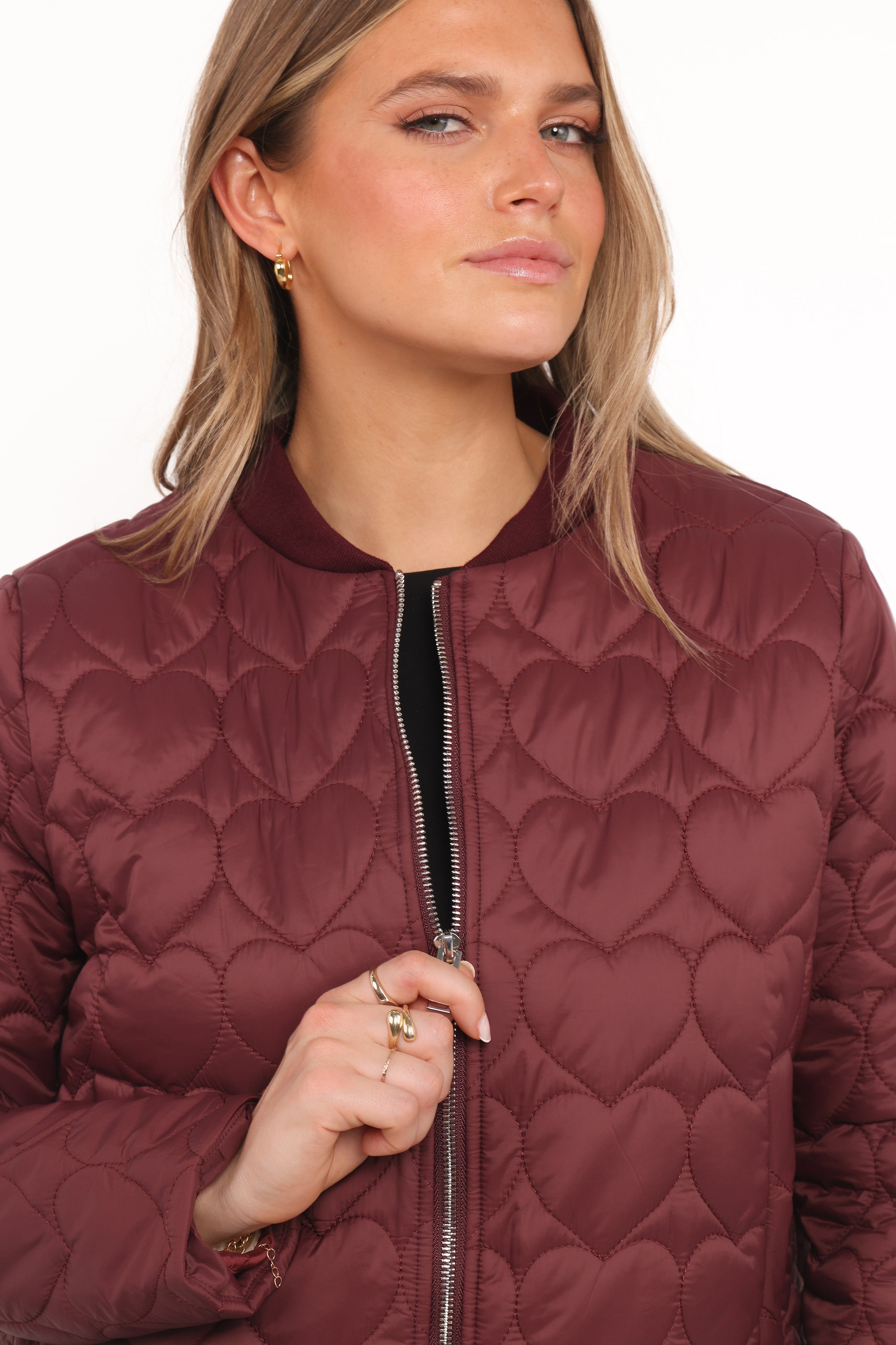 OUTERWEAR Genevieve Quilted Bomber - Cherry