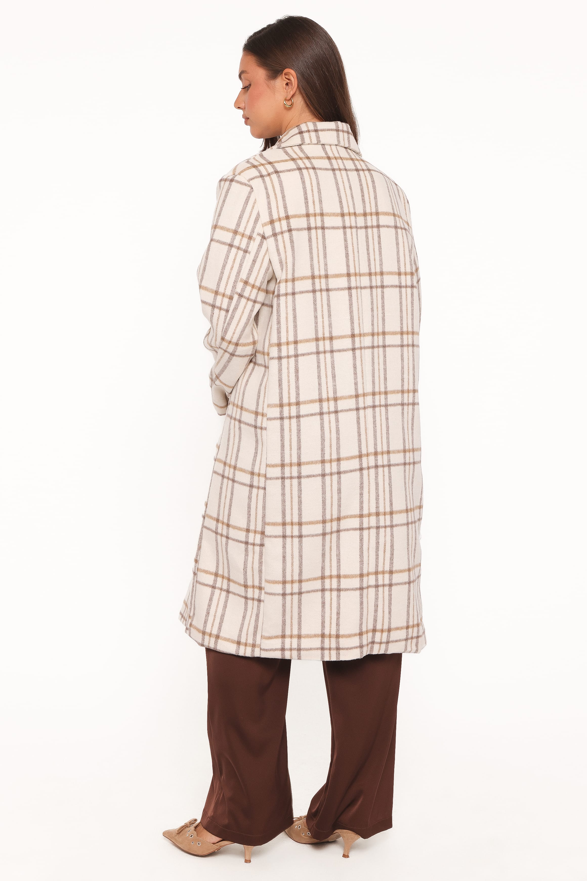 OUTERWEAR Gianna Button Front Plaid Long Coat - Ivory