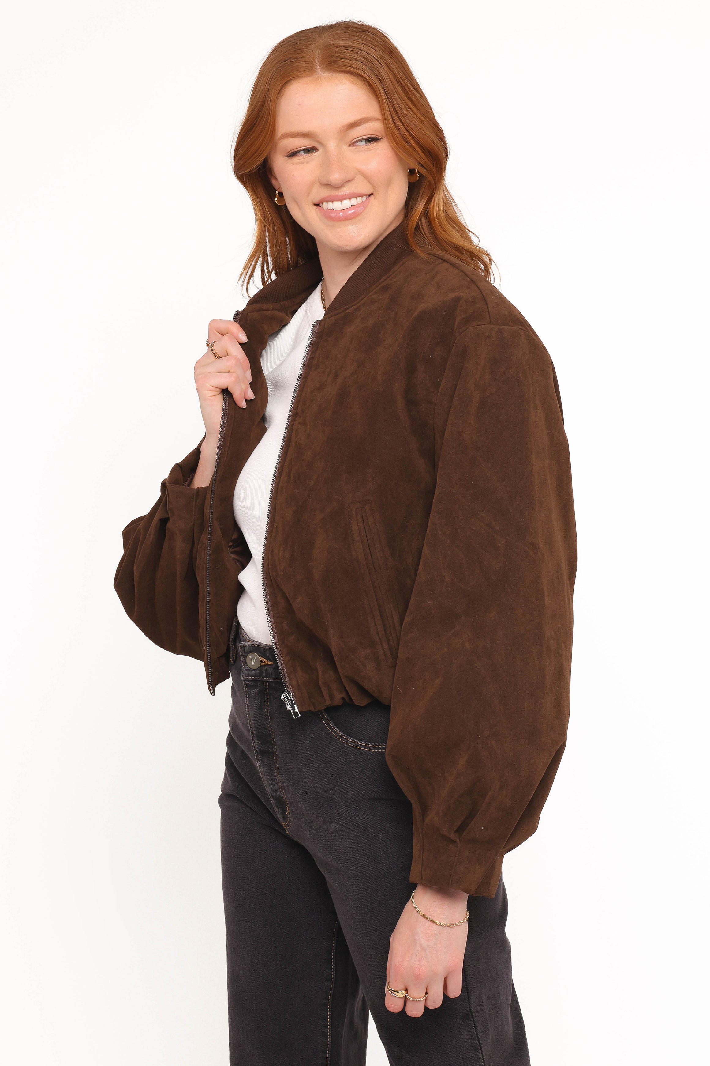 OUTERWEAR Goldie Faux Suede Bomber Jacket - Brown