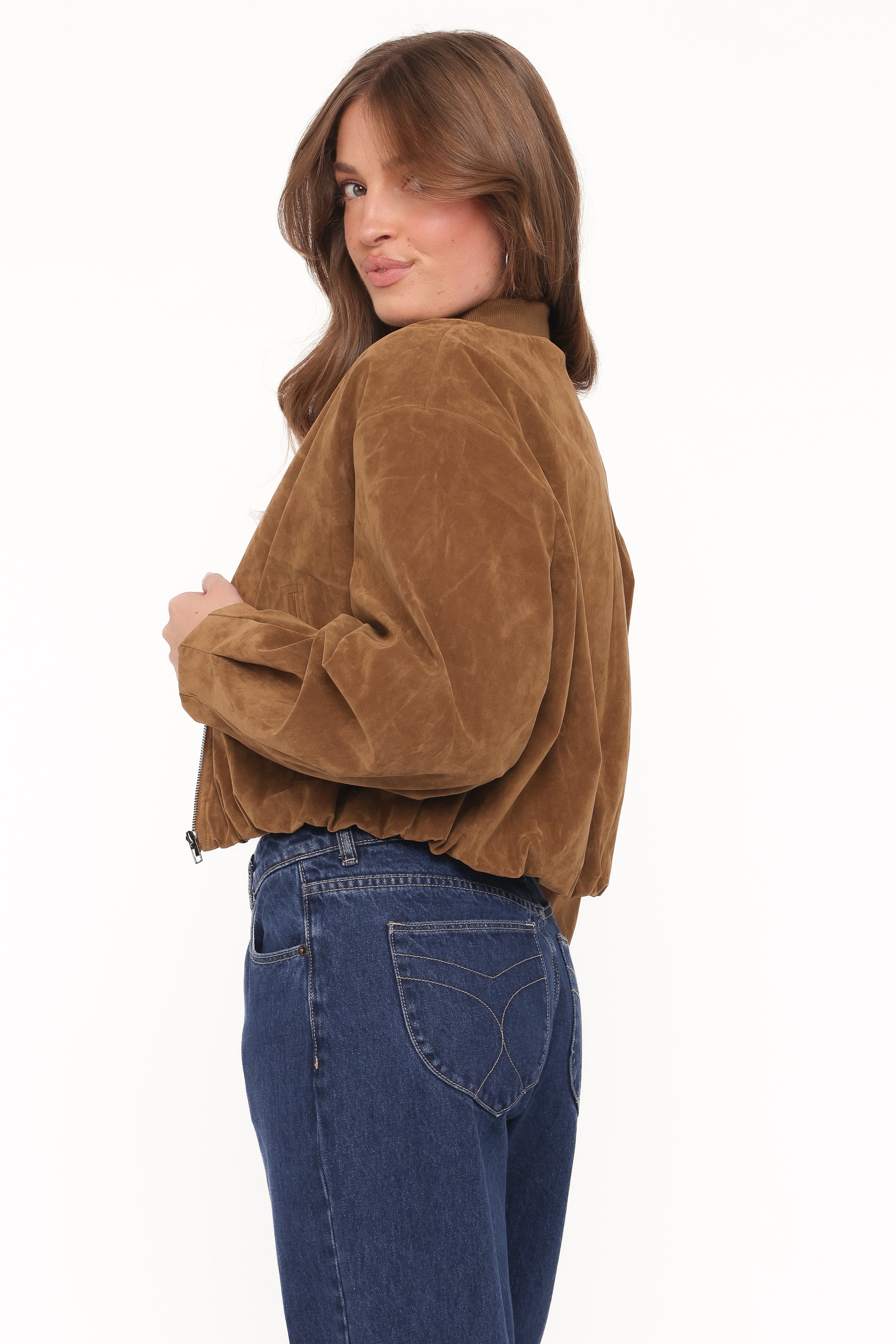 OUTERWEAR Goldie Faux Suede Bomber Jacket - Camel