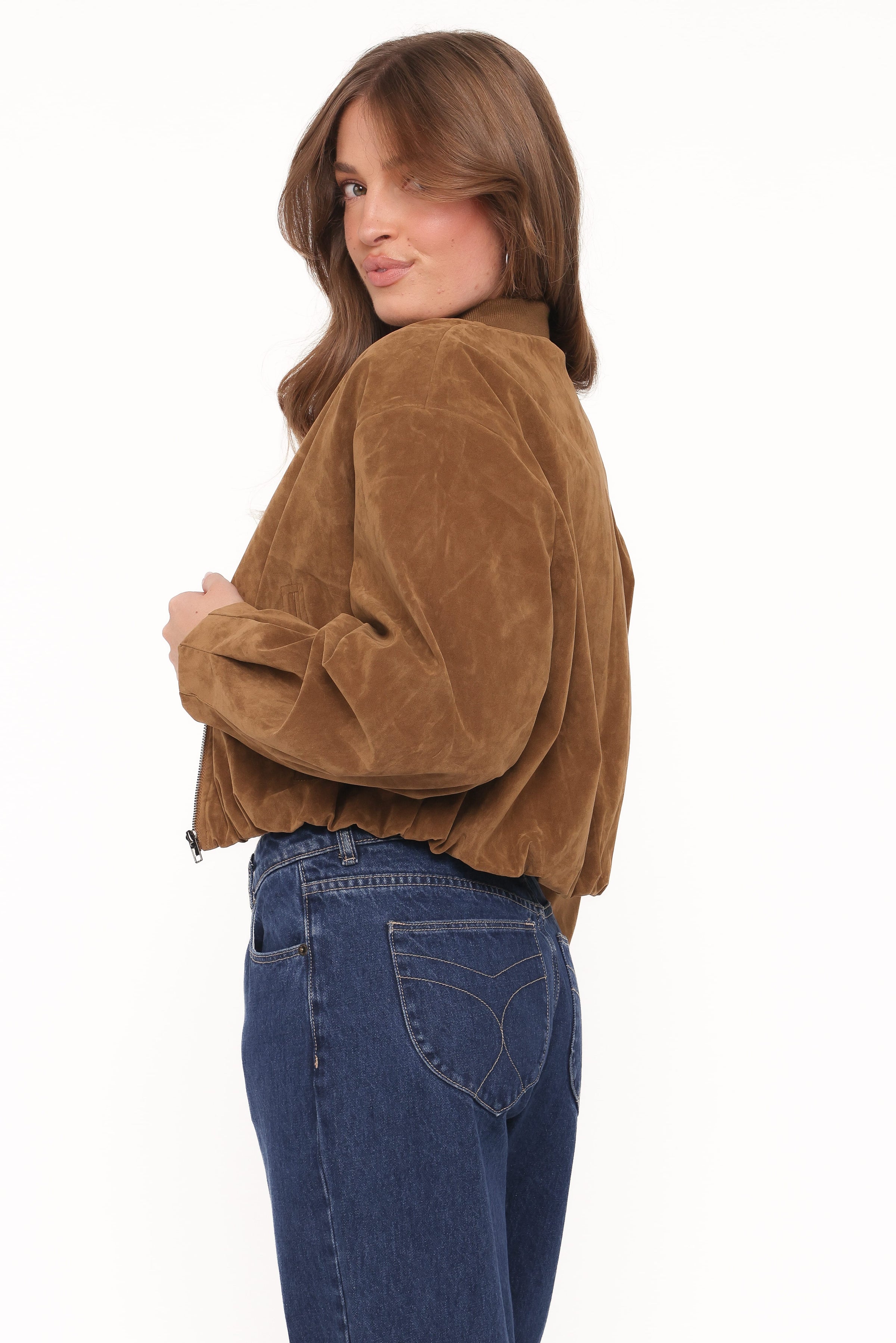 OUTERWEAR Goldie Faux Suede Bomber Jacket - Camel