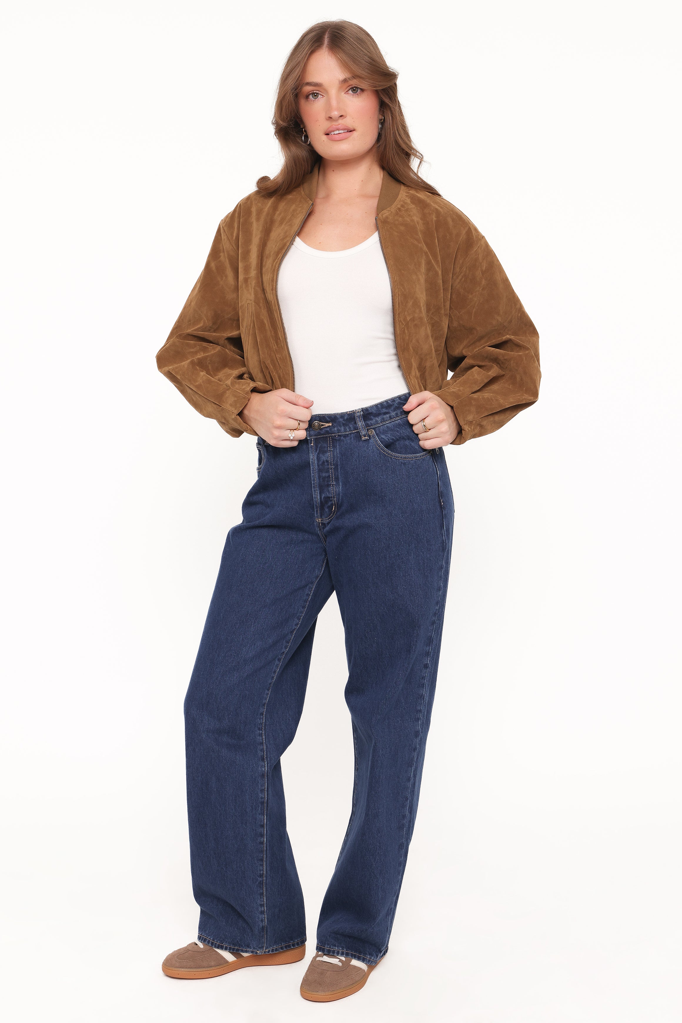 OUTERWEAR Goldie Faux Suede Bomber Jacket - Camel