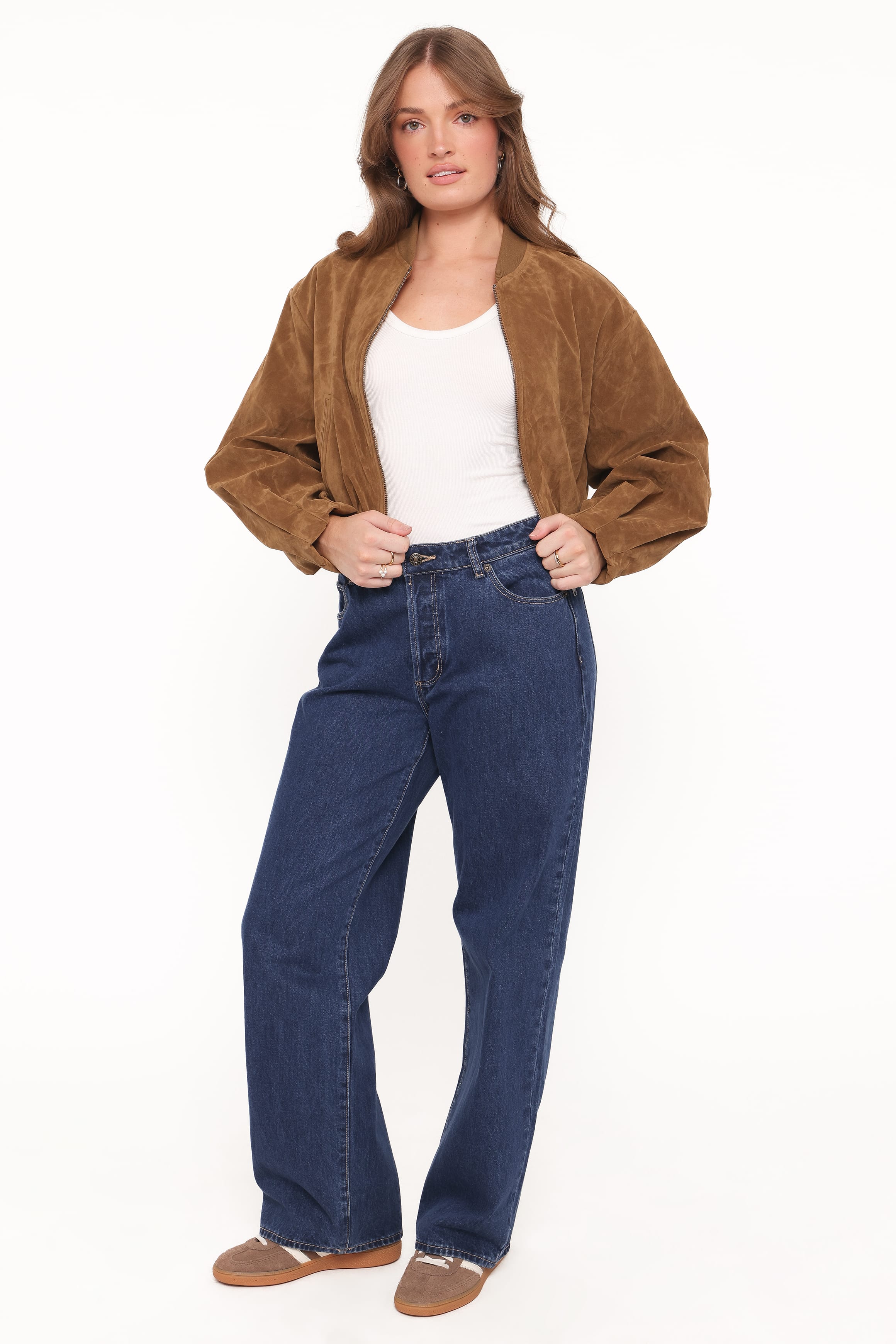 OUTERWEAR Goldie Faux Suede Bomber Jacket - Camel