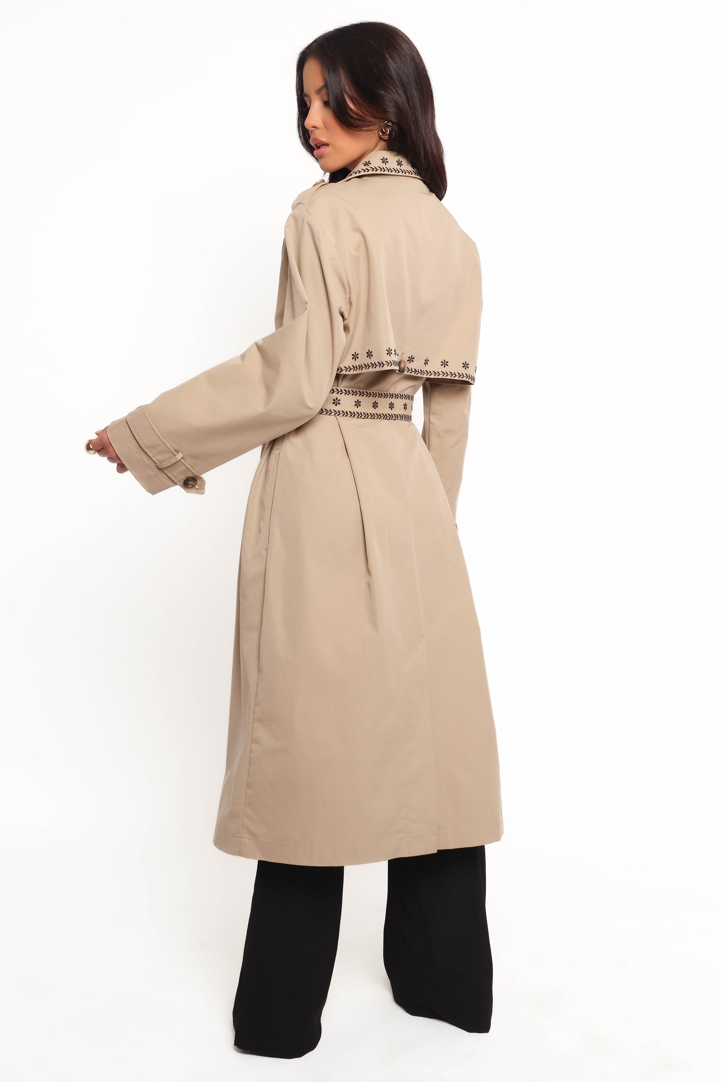 OUTERWEAR Grayson Embroidered Trim Trench Coat - Taupe