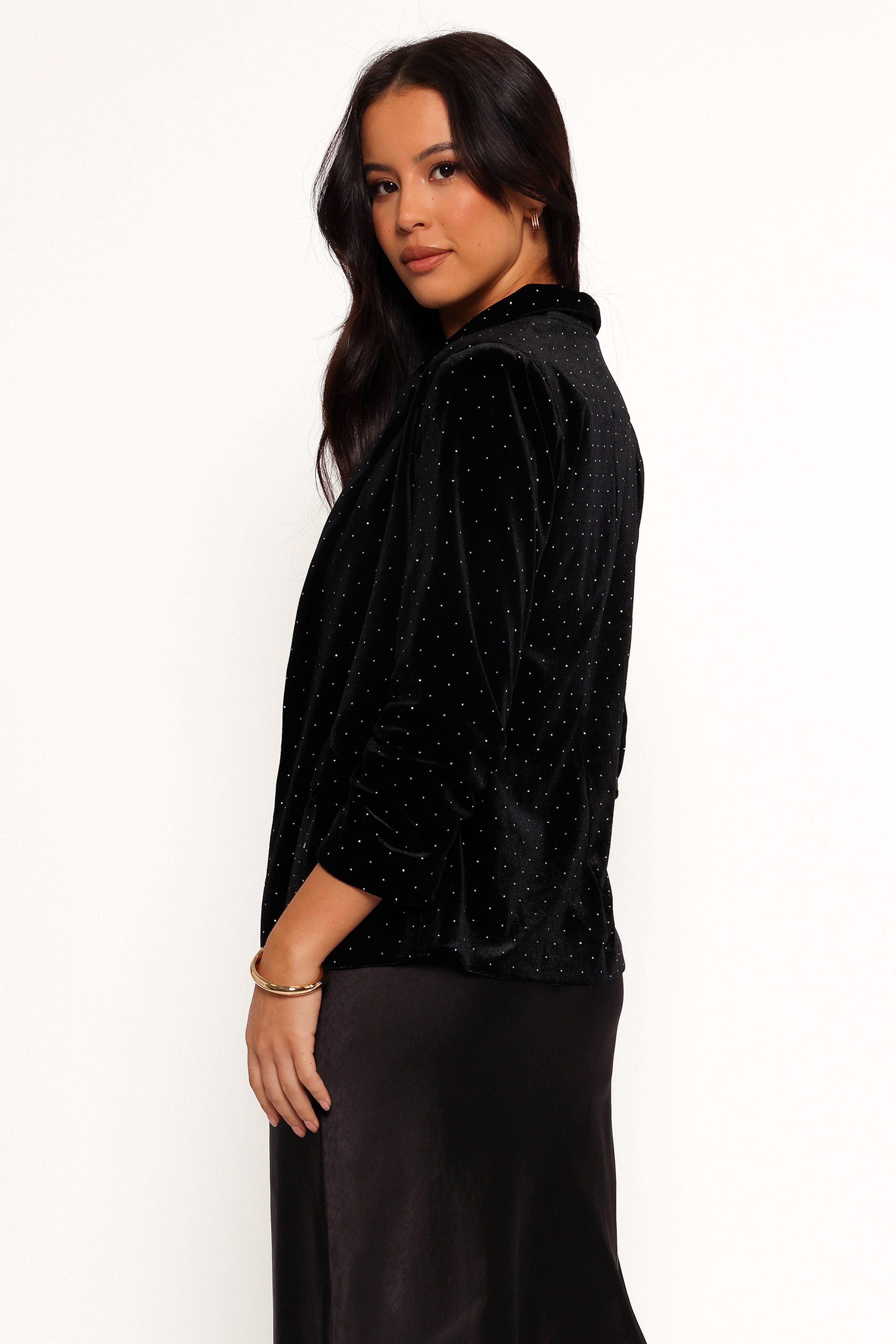 OUTERWEAR Inka All Over Rhinestone Velvet Blazer - Black