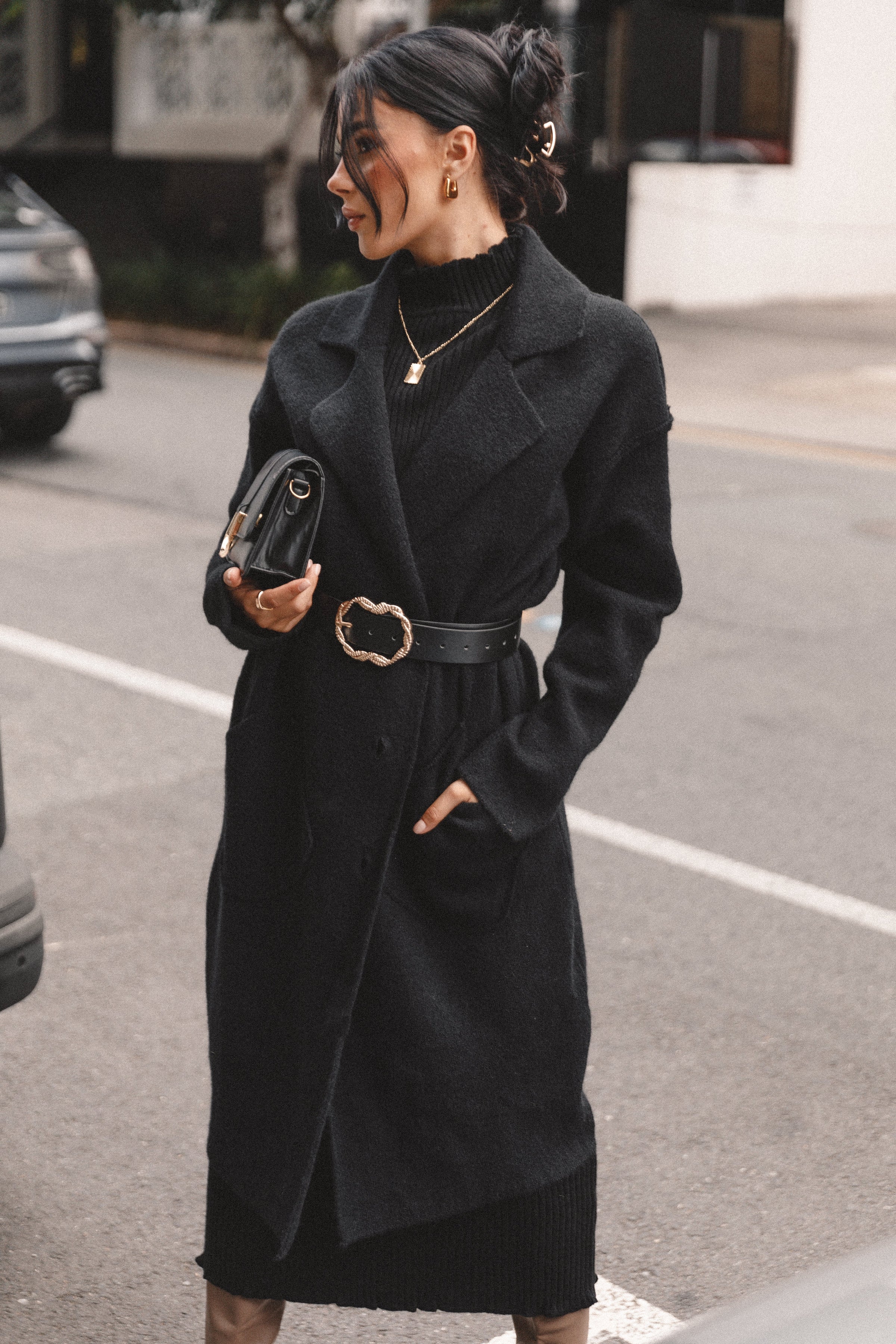 OUTERWEAR Ivy Button Front Coatigan - Black