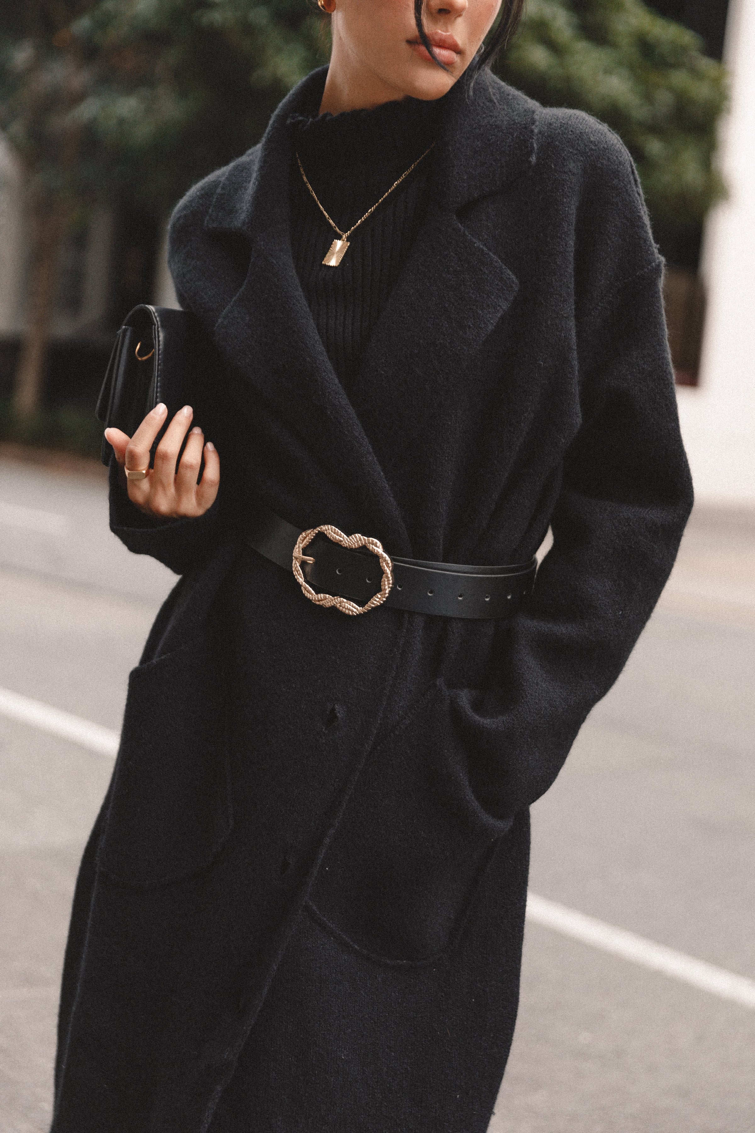 OUTERWEAR Ivy Button Front Coatigan - Black