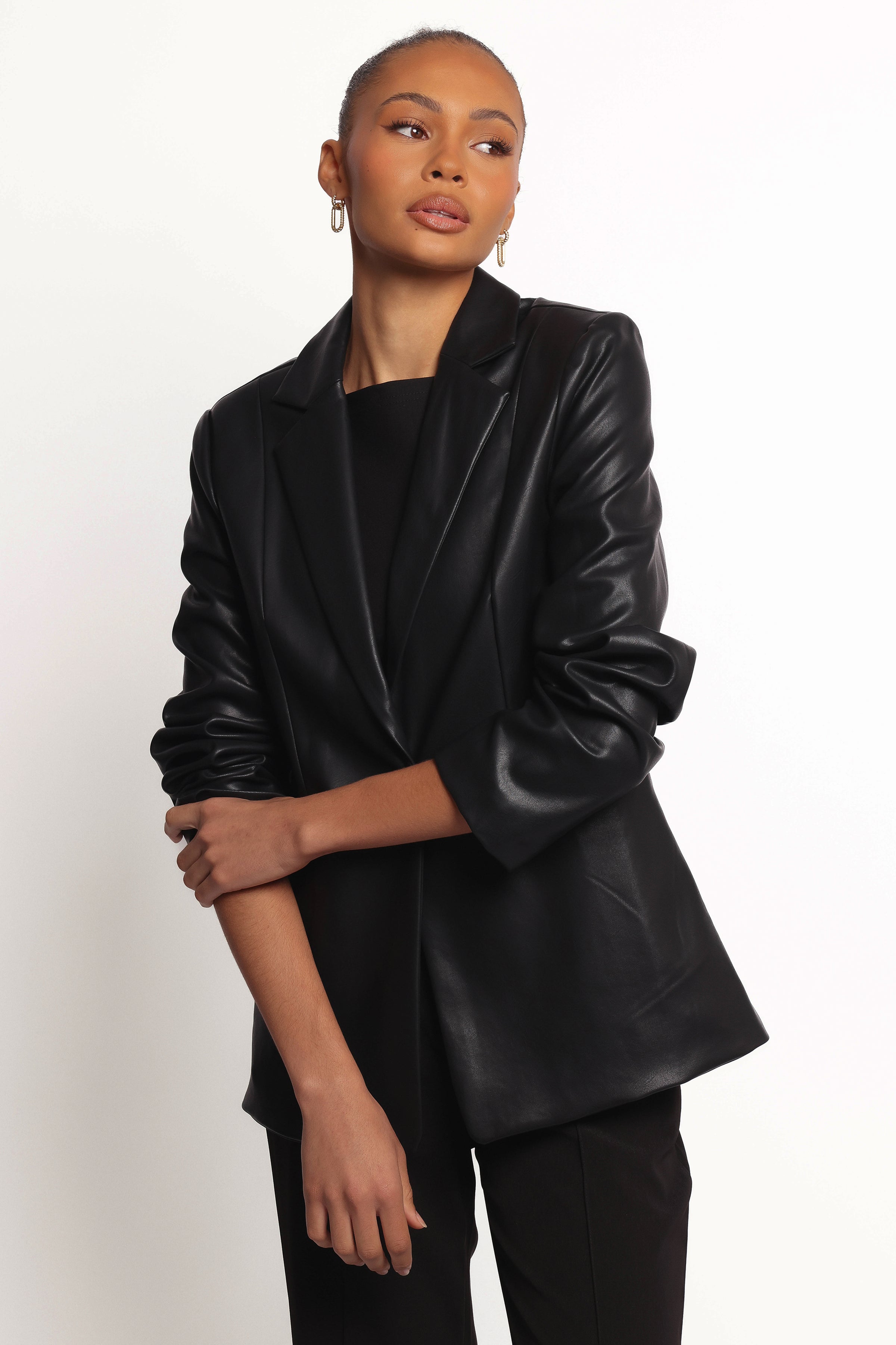 OUTERWEAR Jamie Faux Leather Blazer - Black