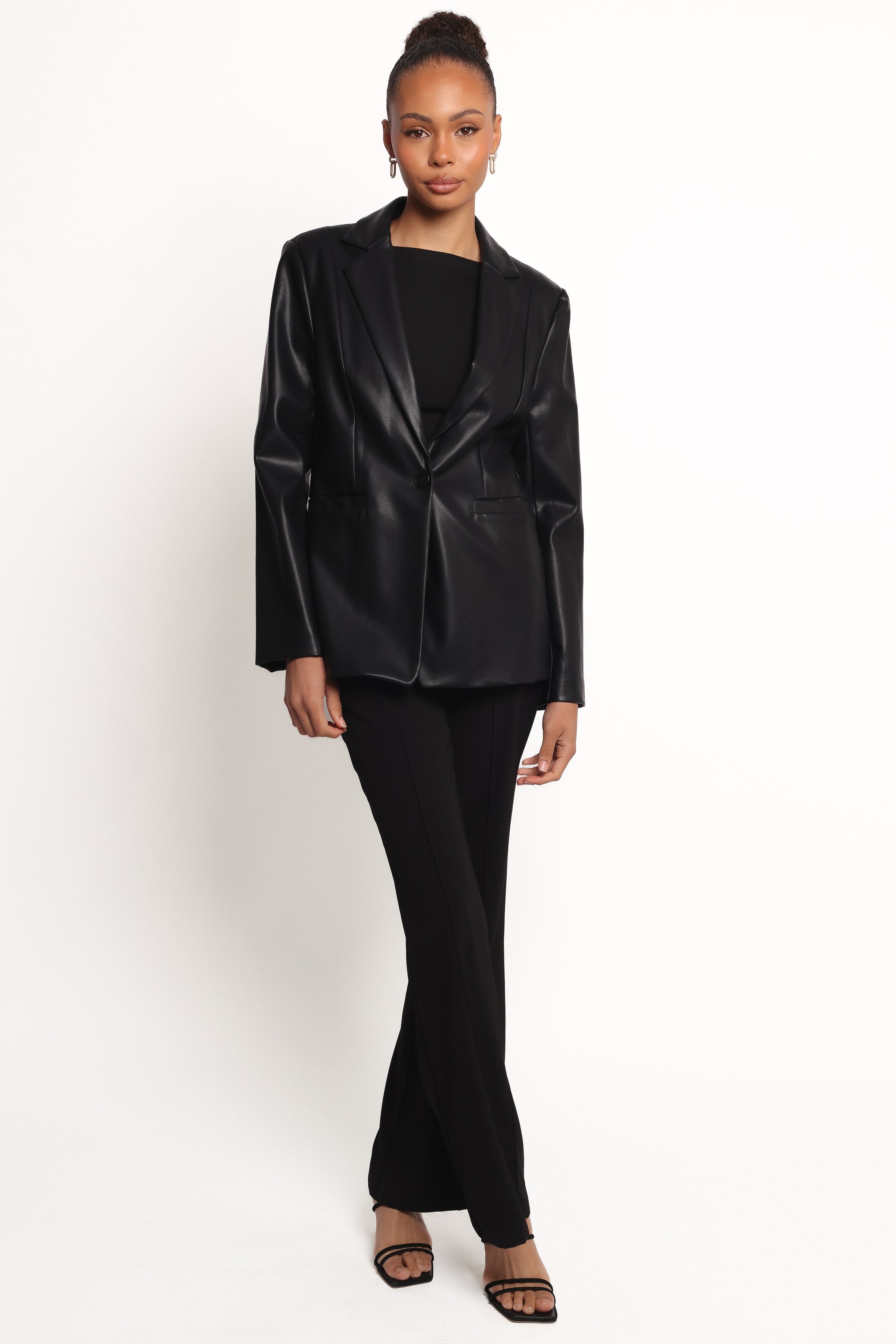 OUTERWEAR Jamie Faux Leather Blazer - Black