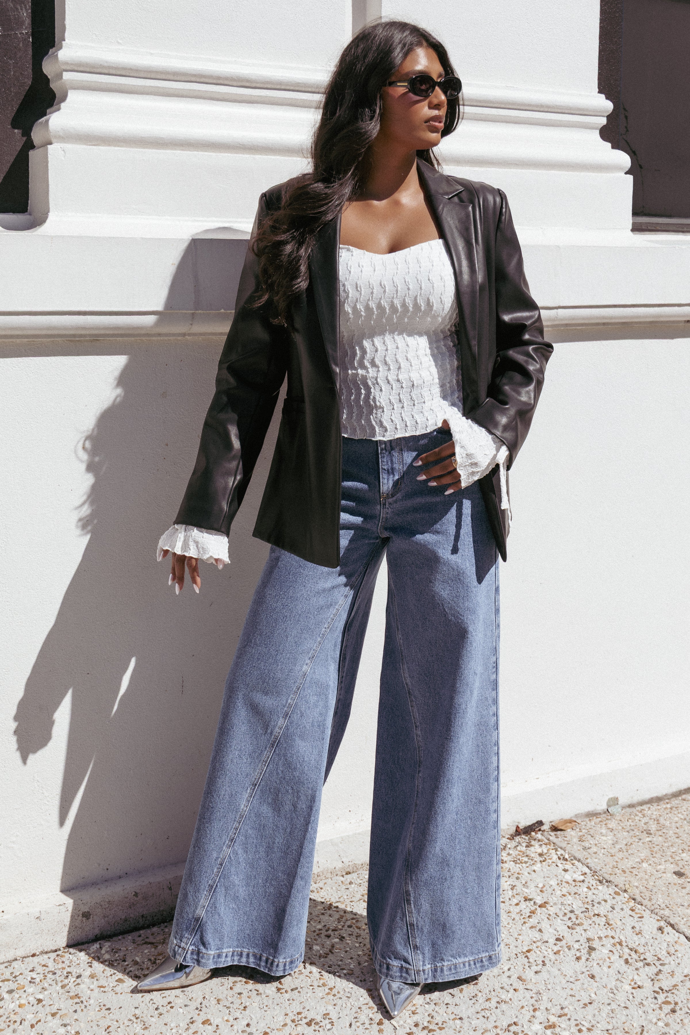 OUTERWEAR Jamie Faux Leather Blazer - Black