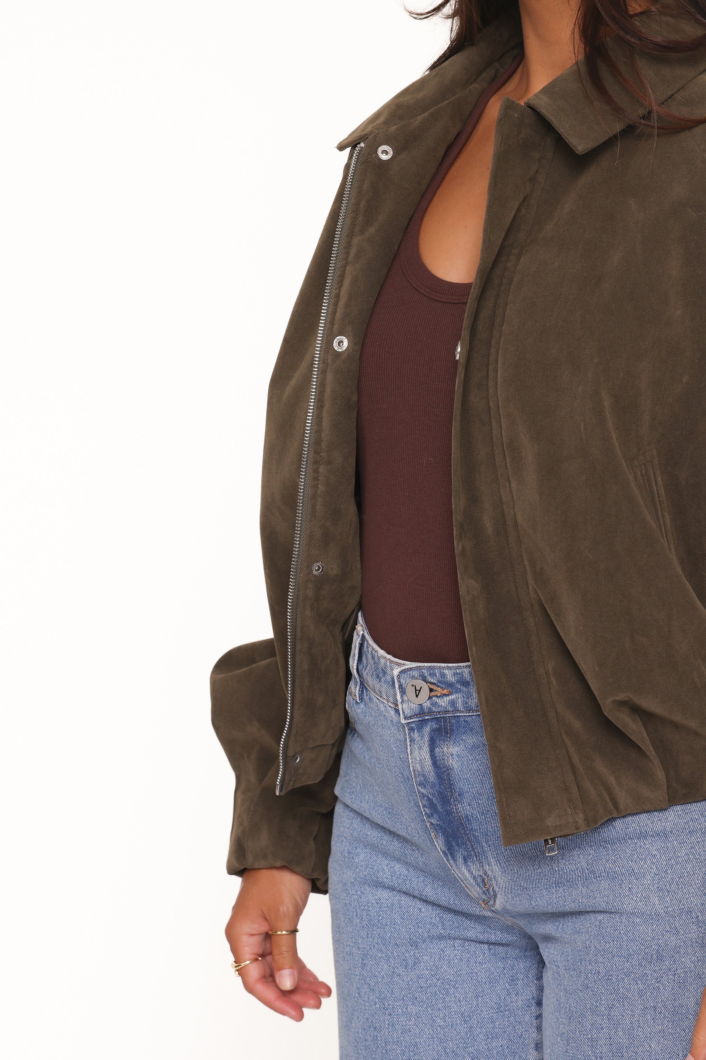 OUTERWEAR Jensen Faux Suede Bomber Jacket - Olive