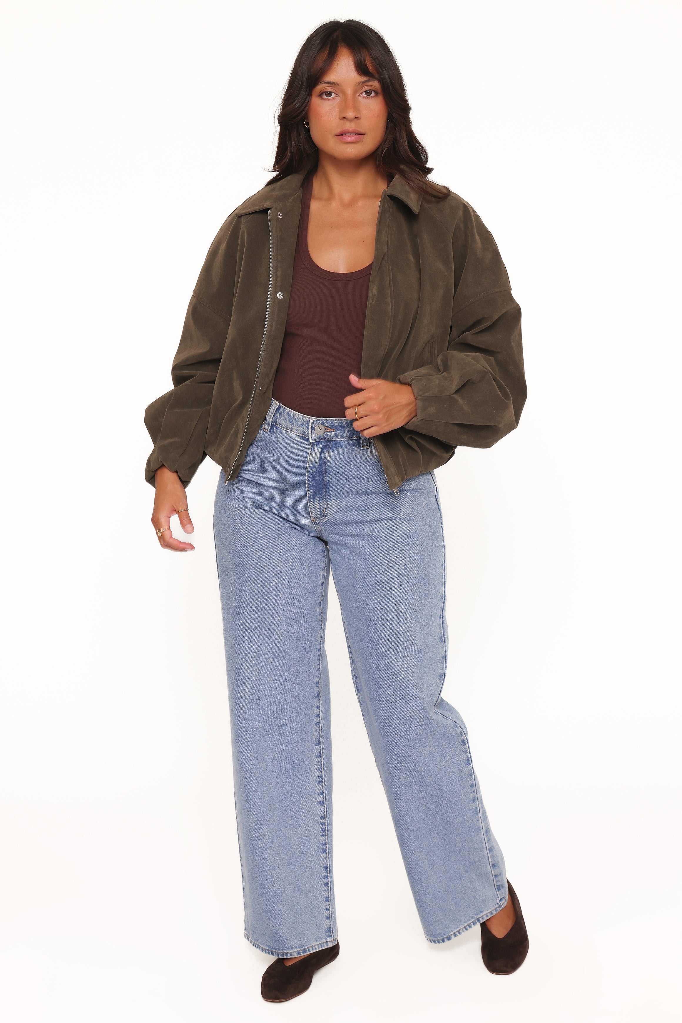 OUTERWEAR Jensen Faux Suede Bomber Jacket - Olive